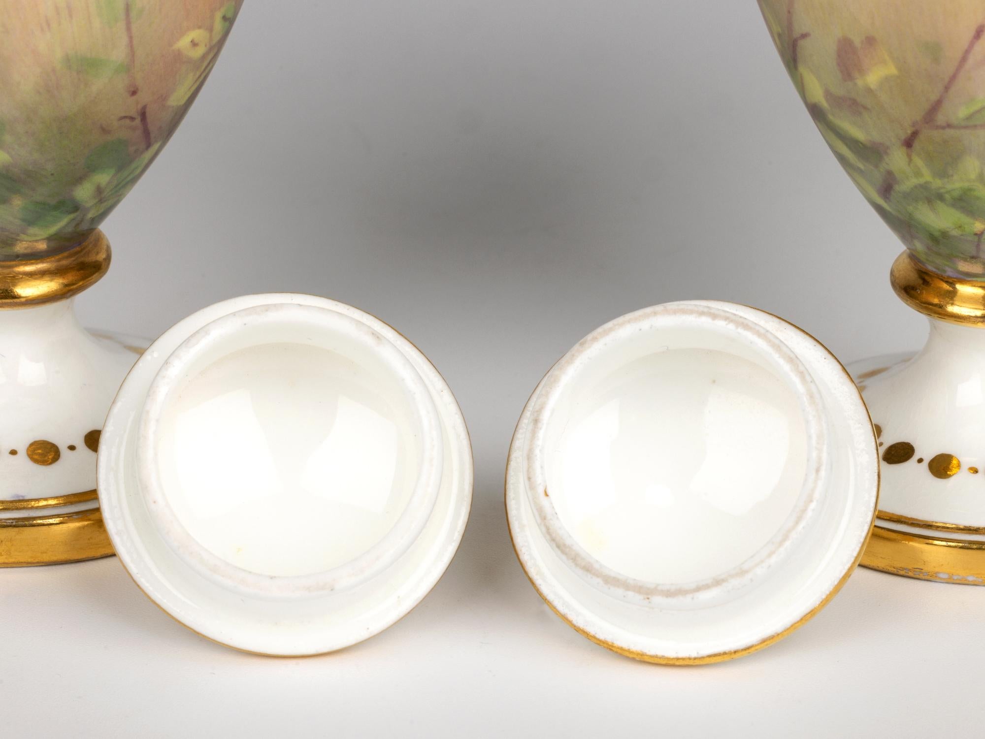 James Edwin Dean for Minton Pair Pheasant Painted Lidded Vases 5