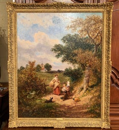 19th Century English Oil Painting "The Gleaners" Signed J. E. Meadows Dated 1874