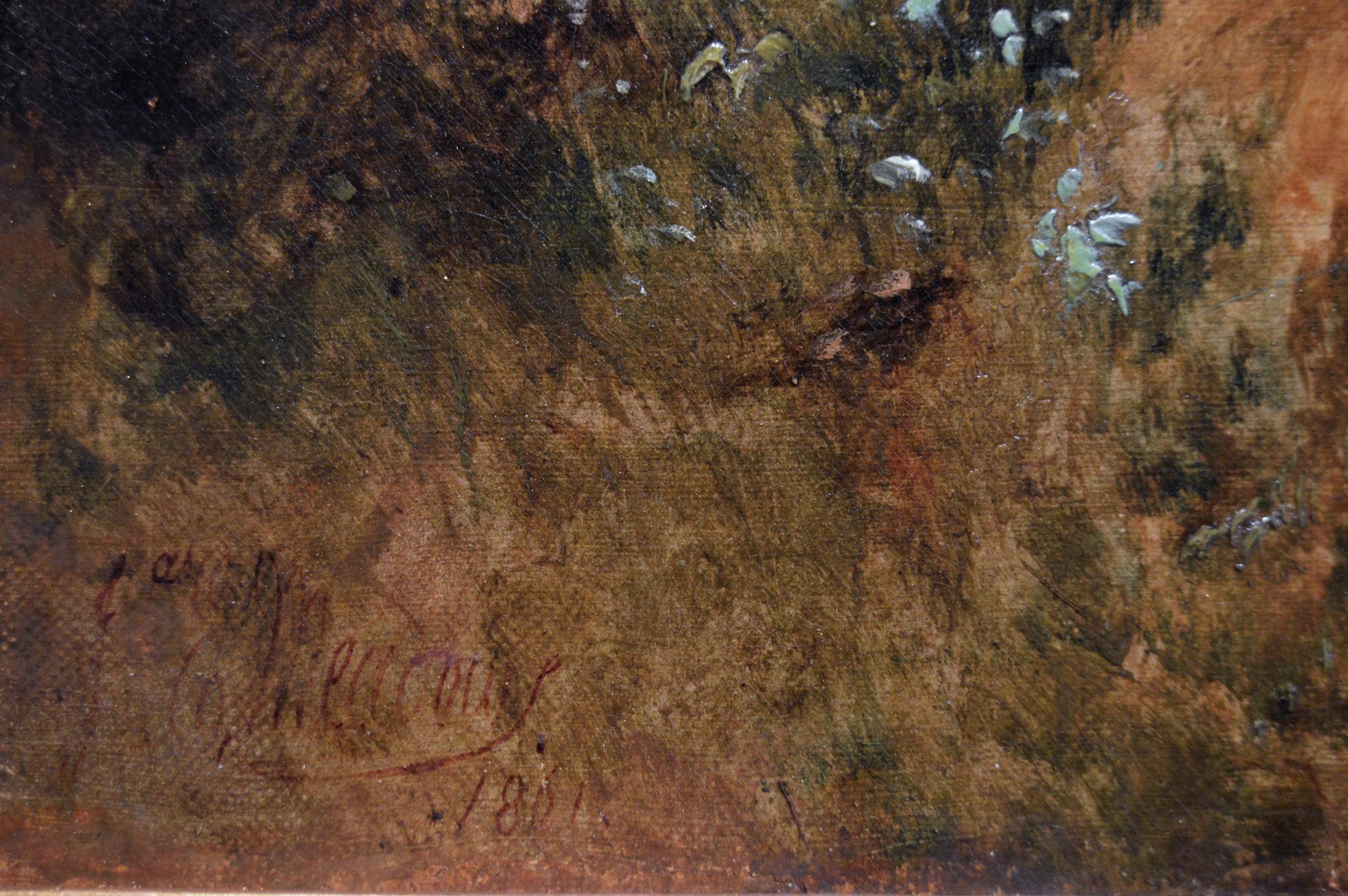 19th Century landscape oil painting of a horse & cart on a country track - Victorian Painting by James Edwin Meadows