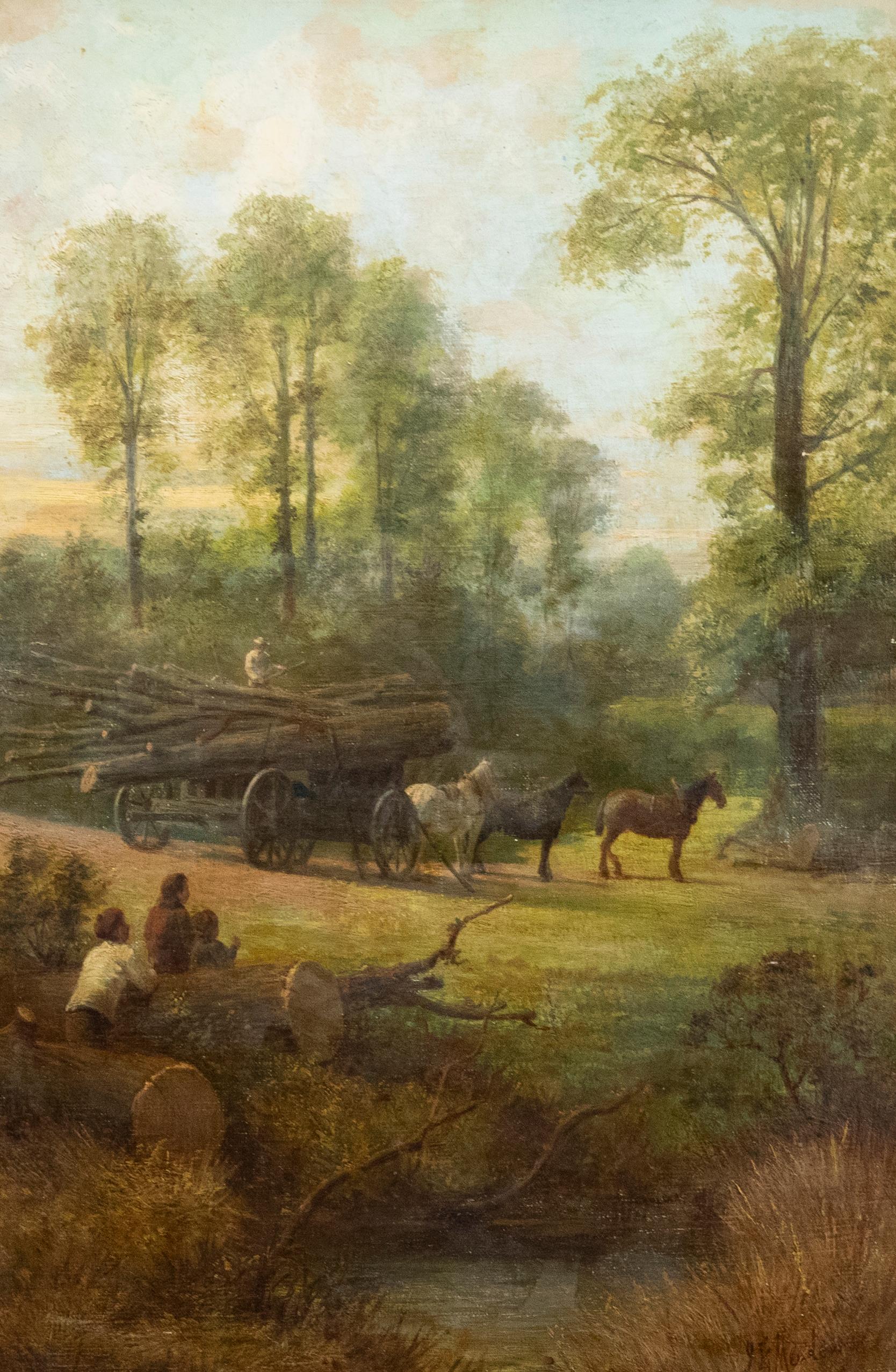 James Edwin Meadows (1828-1888) - Mid 19th Century Oil, The Logging Cart 1