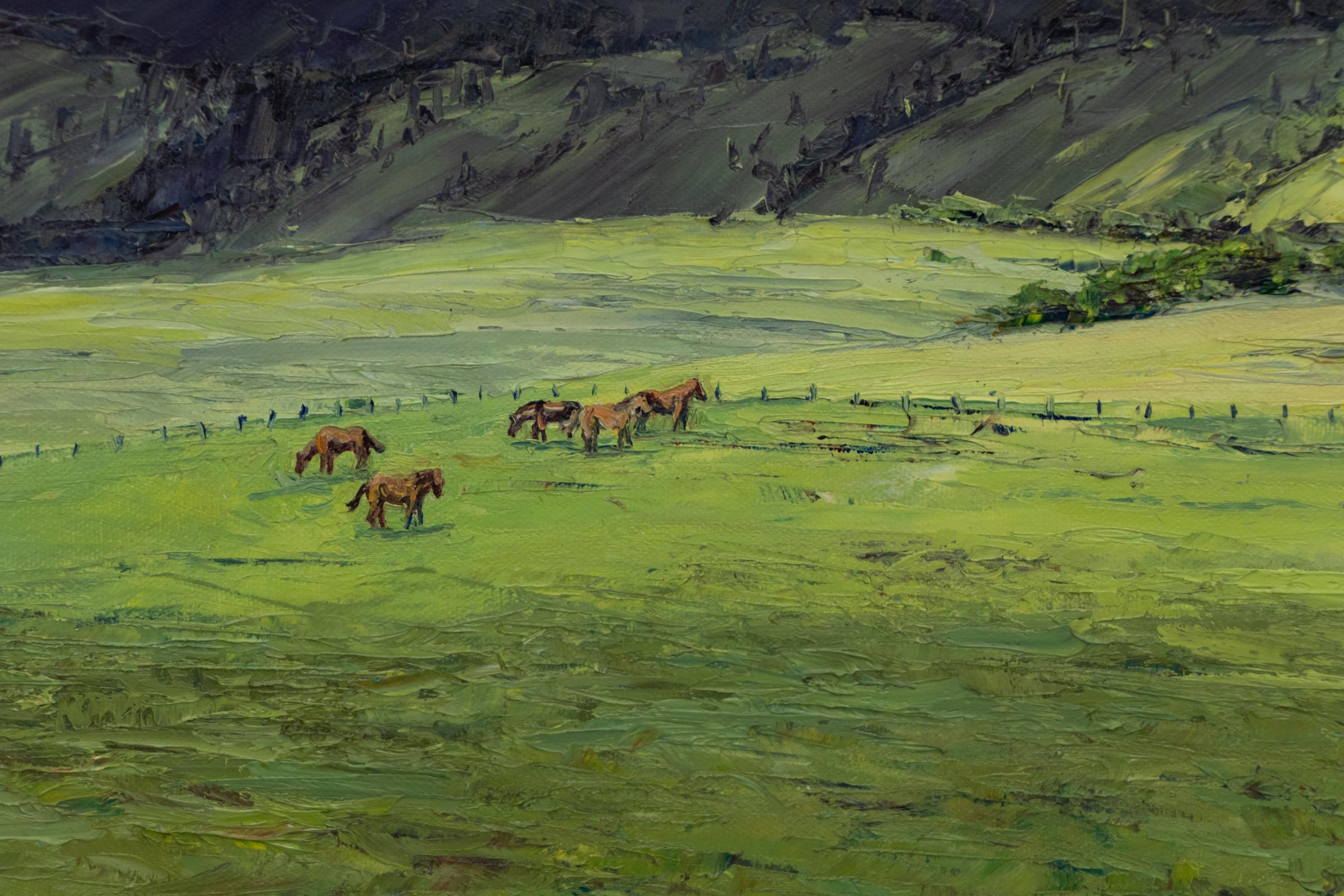 Lush Grazing, North Park (Colorado) Rocky Mountain Landscape Oil Painting For Sale 1