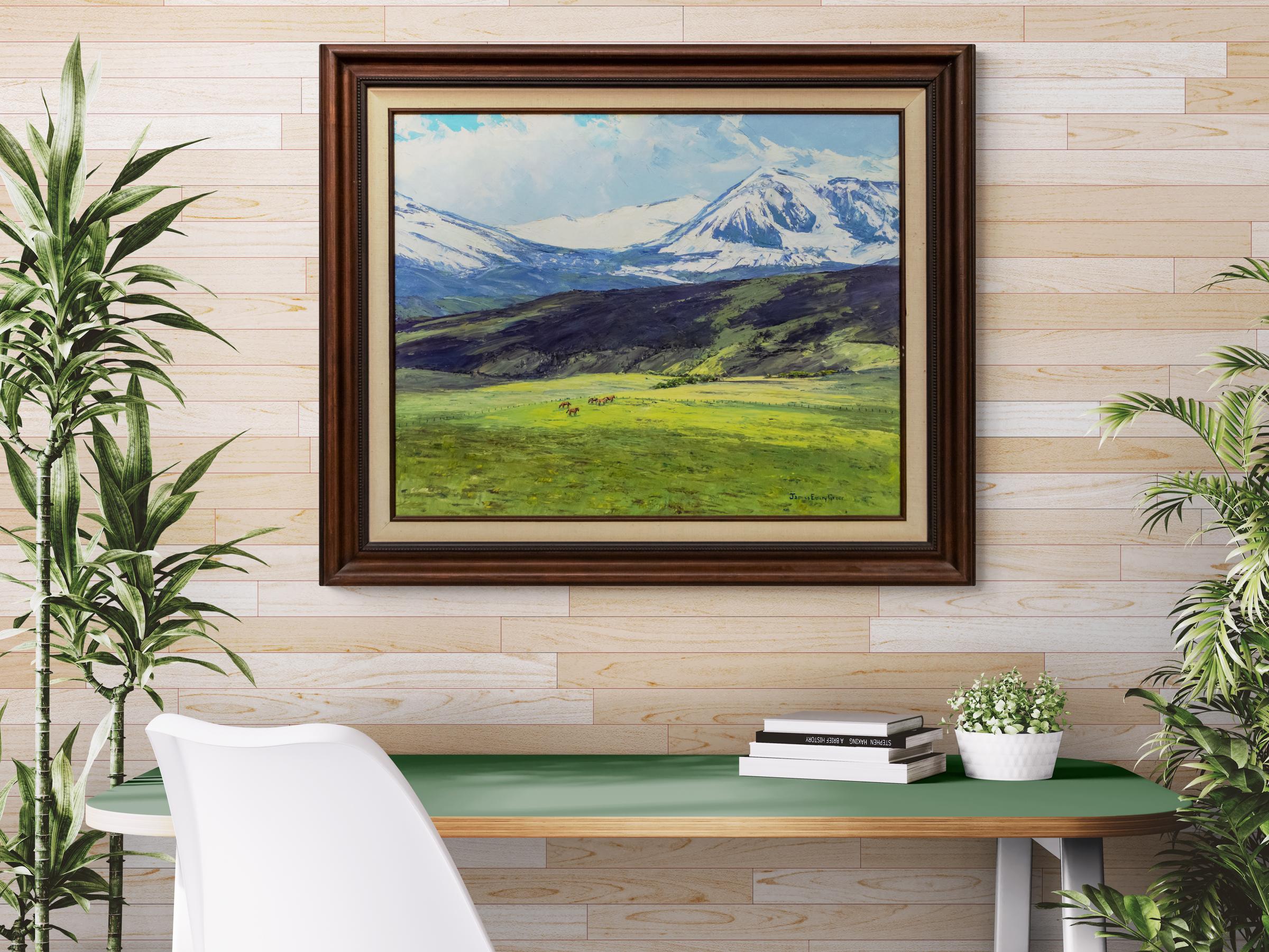 Lush Grazing, North Park (Colorado) Rocky Mountain Landscape Oil Painting For Sale 3