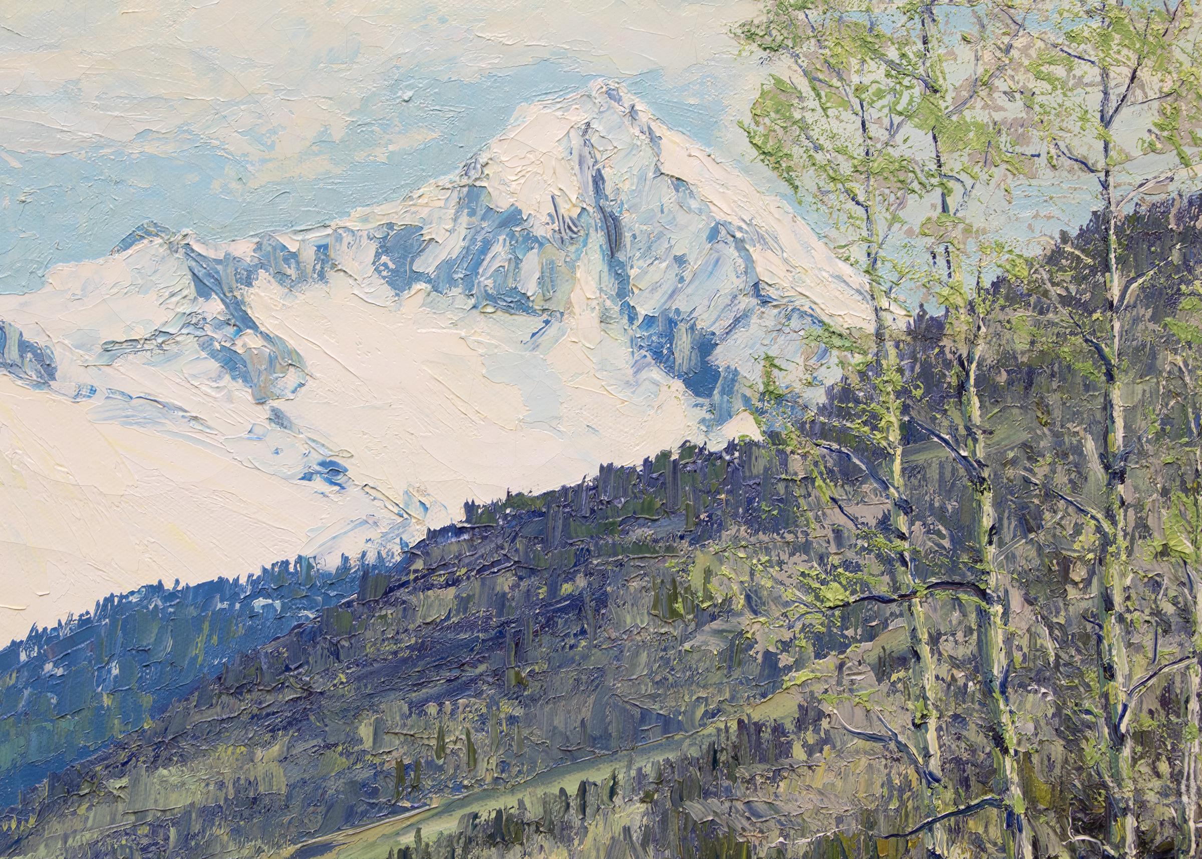 Rene Renewal - Grizzly Peak San Juans (Farbenfrohe Berglandschaft im Frühling) (Grau), Landscape Painting, von James Emery Greer
