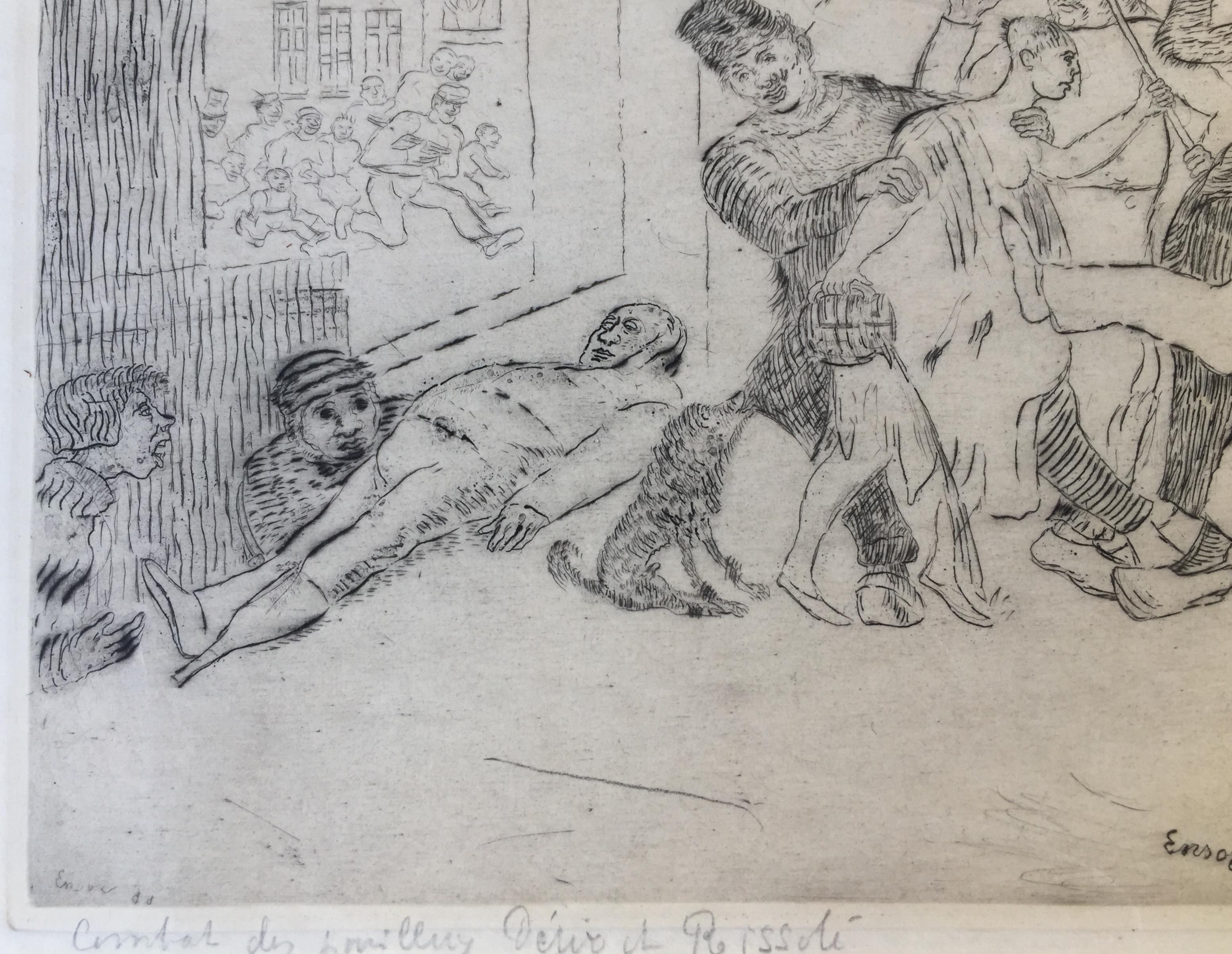 BATTLE OF THE DOWN & OUTS - Gray Figurative Print by James Ensor