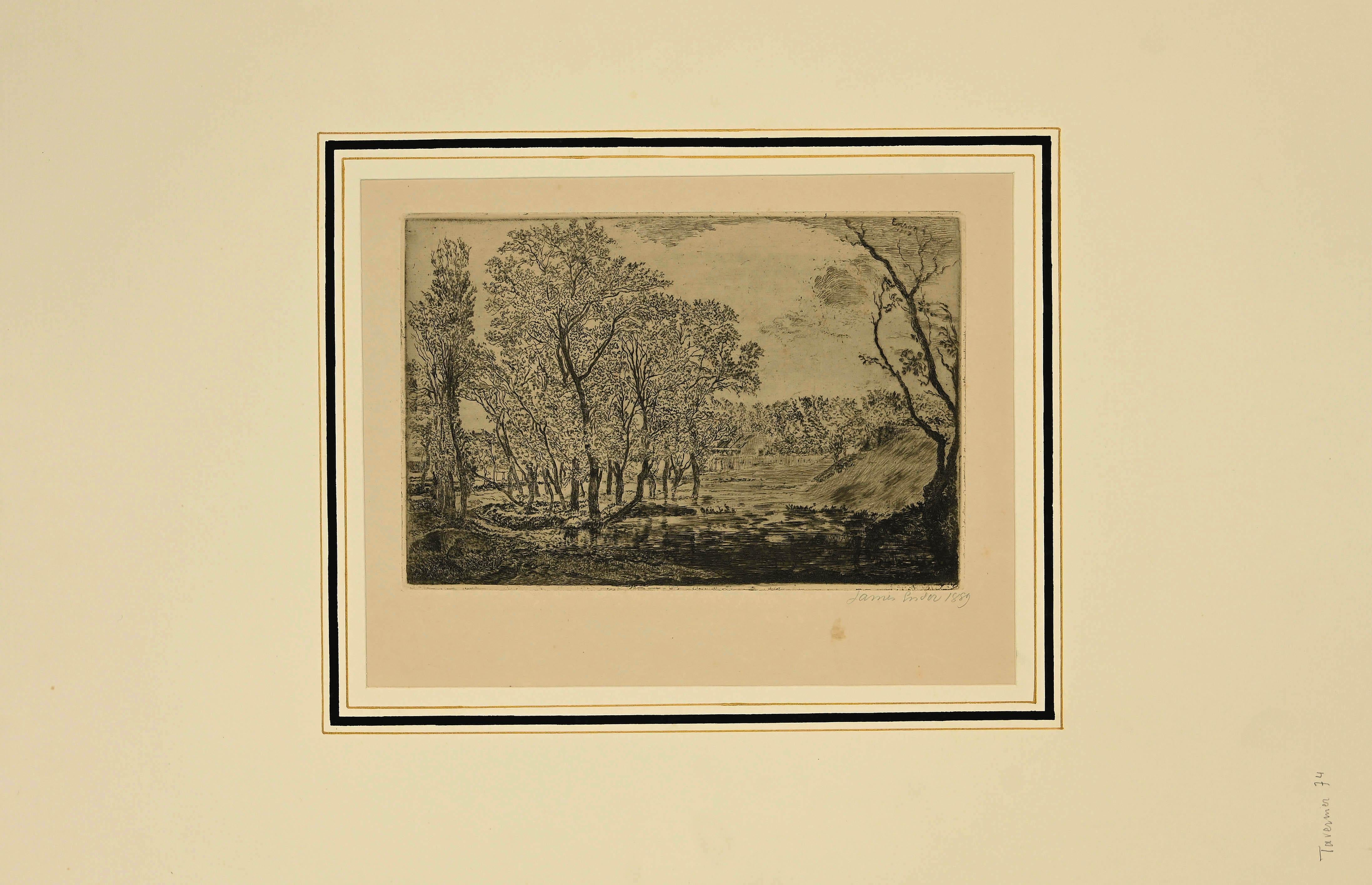 La Mare aux Peupliers – Original-Radierung von James Ensor – 1889 im Angebot 1