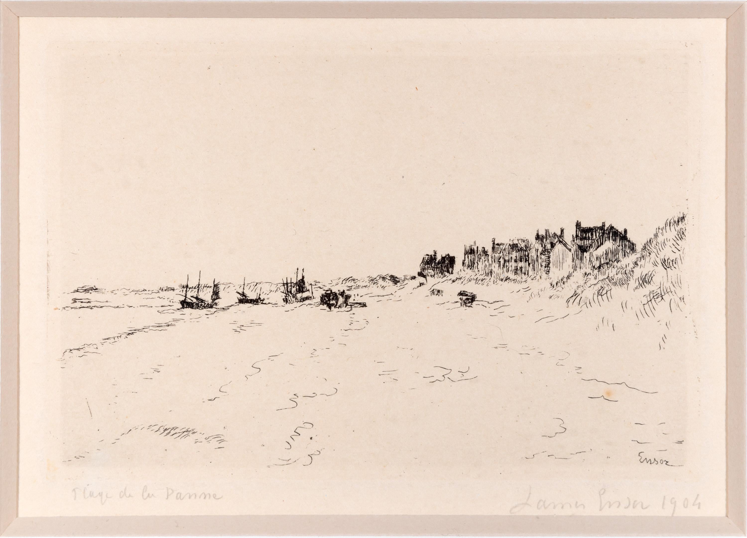 „La Plage de la Panne“, „ Meereslandschaft, Radierung, signiert von James Ensor im Angebot 1