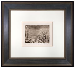 "Les Patineurs, " Etching of a Winter Landscape signed by James Ensor