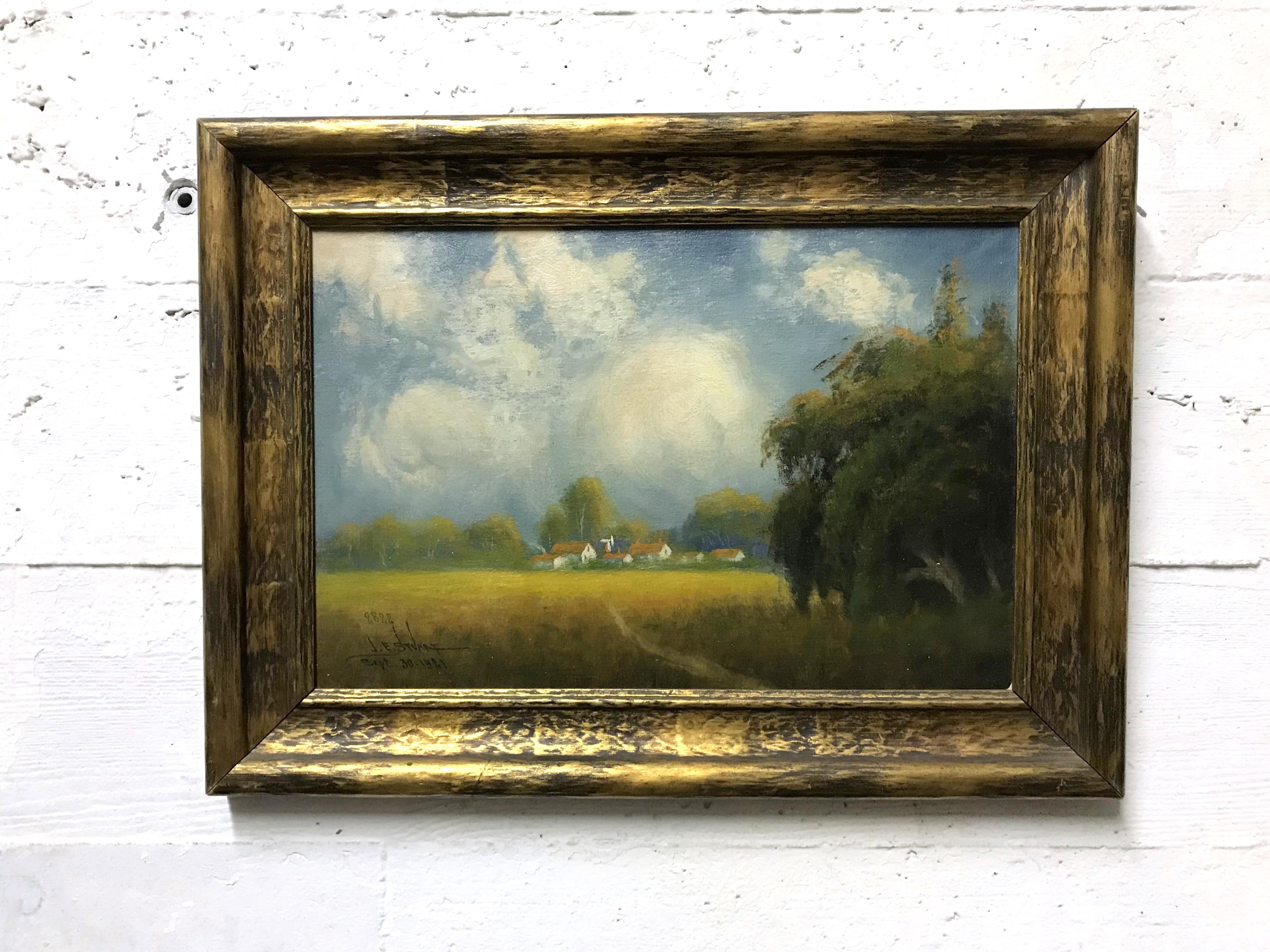 Bucolic farm scene, near Galt California (Sacramento Valley) oil on artist's board, of the period Plein Air, Measure: 2