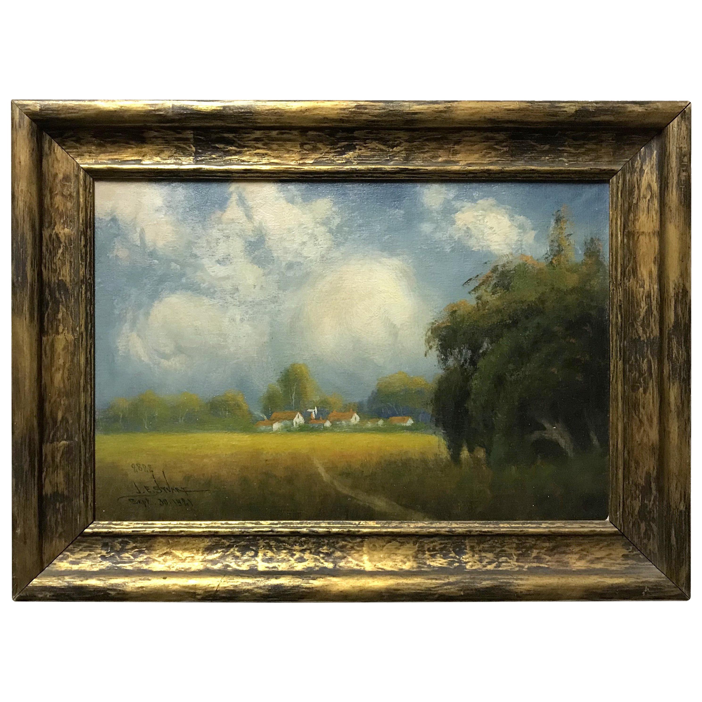 James Everett Stuart Bucolic Oil Landscape Painting of Sacramento Valley, 1921 For Sale