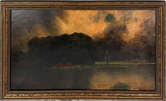 1909 Paesaggio ad olio tonalista "Docce, il fiume Lower San Joaquin, California".