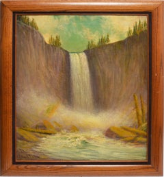 Antique Oil Painting, Vernal Falls, Yosemite California by James Everett Stuart