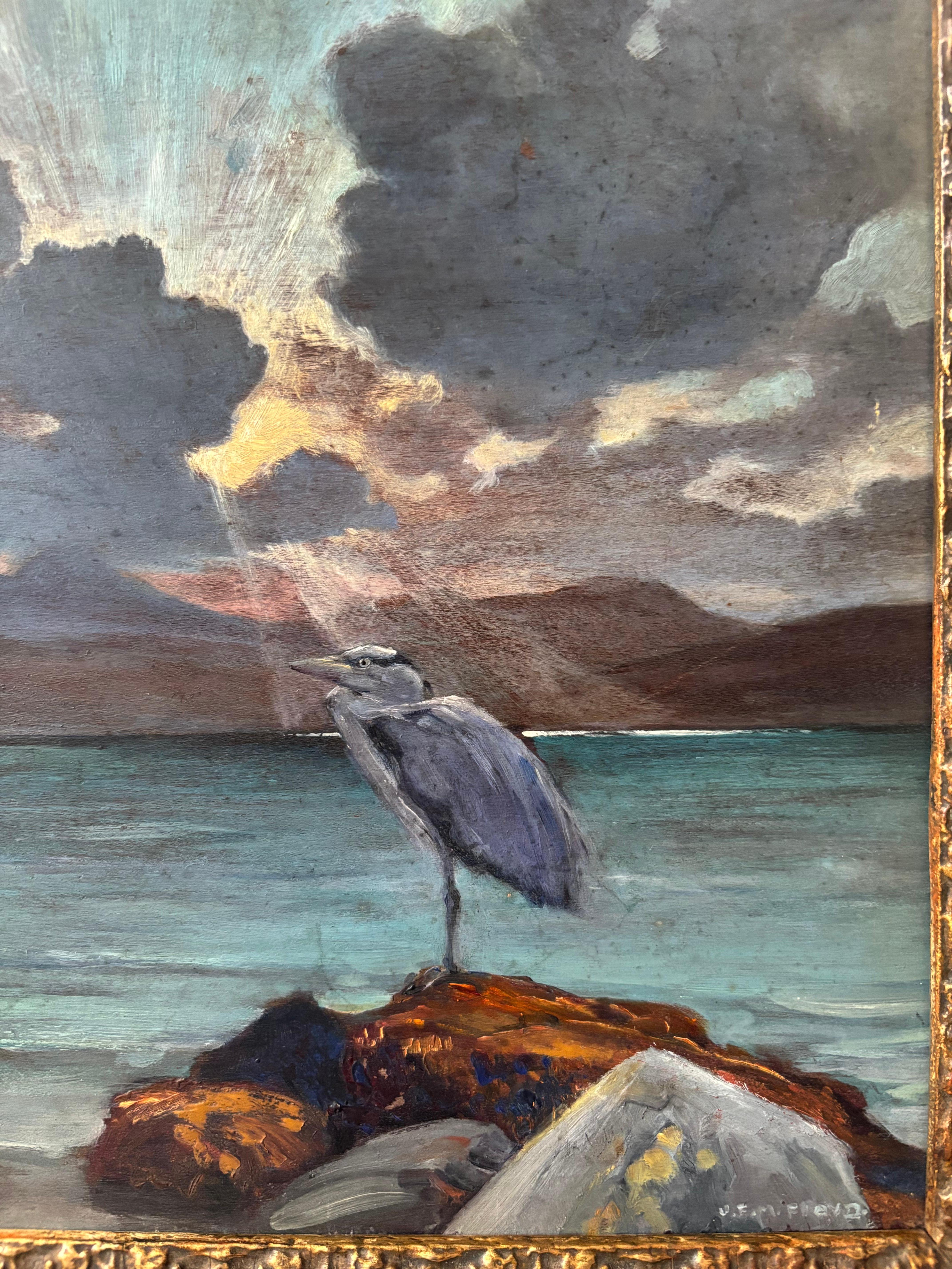 James Floyd, Ein Reiher vor einem Bergsee im Angebot 1