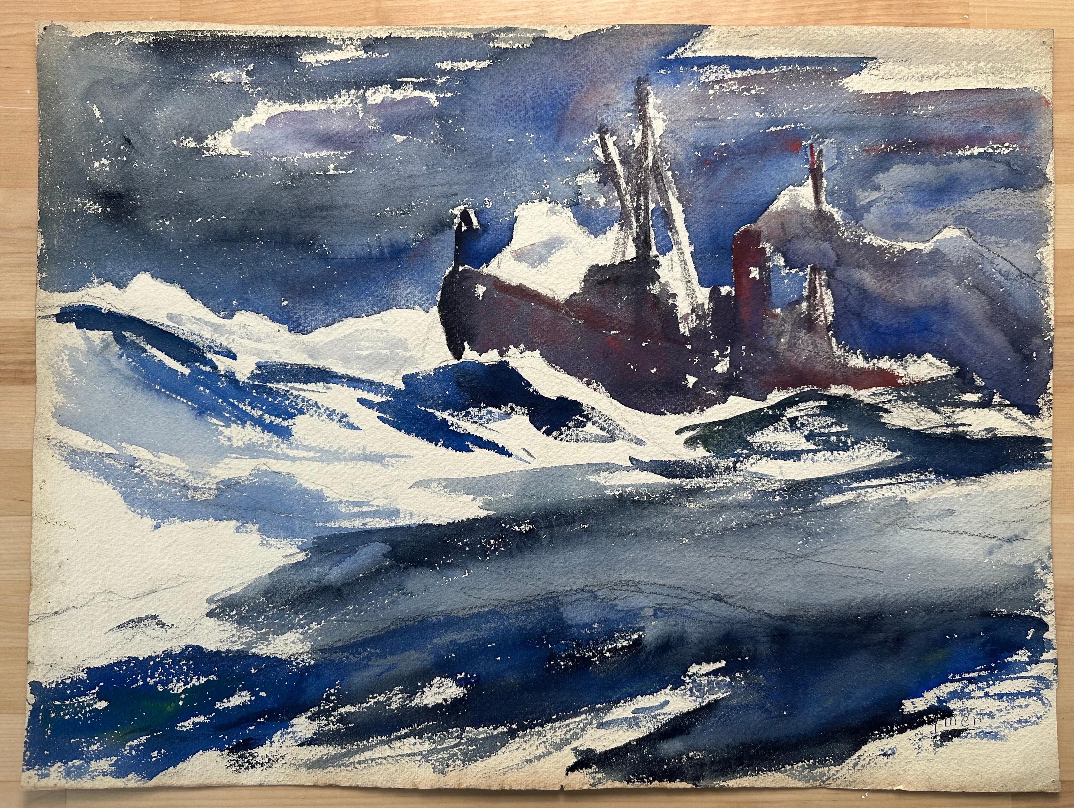James Floyd Clymer Landscape Painting - Fishing Boat in Storm