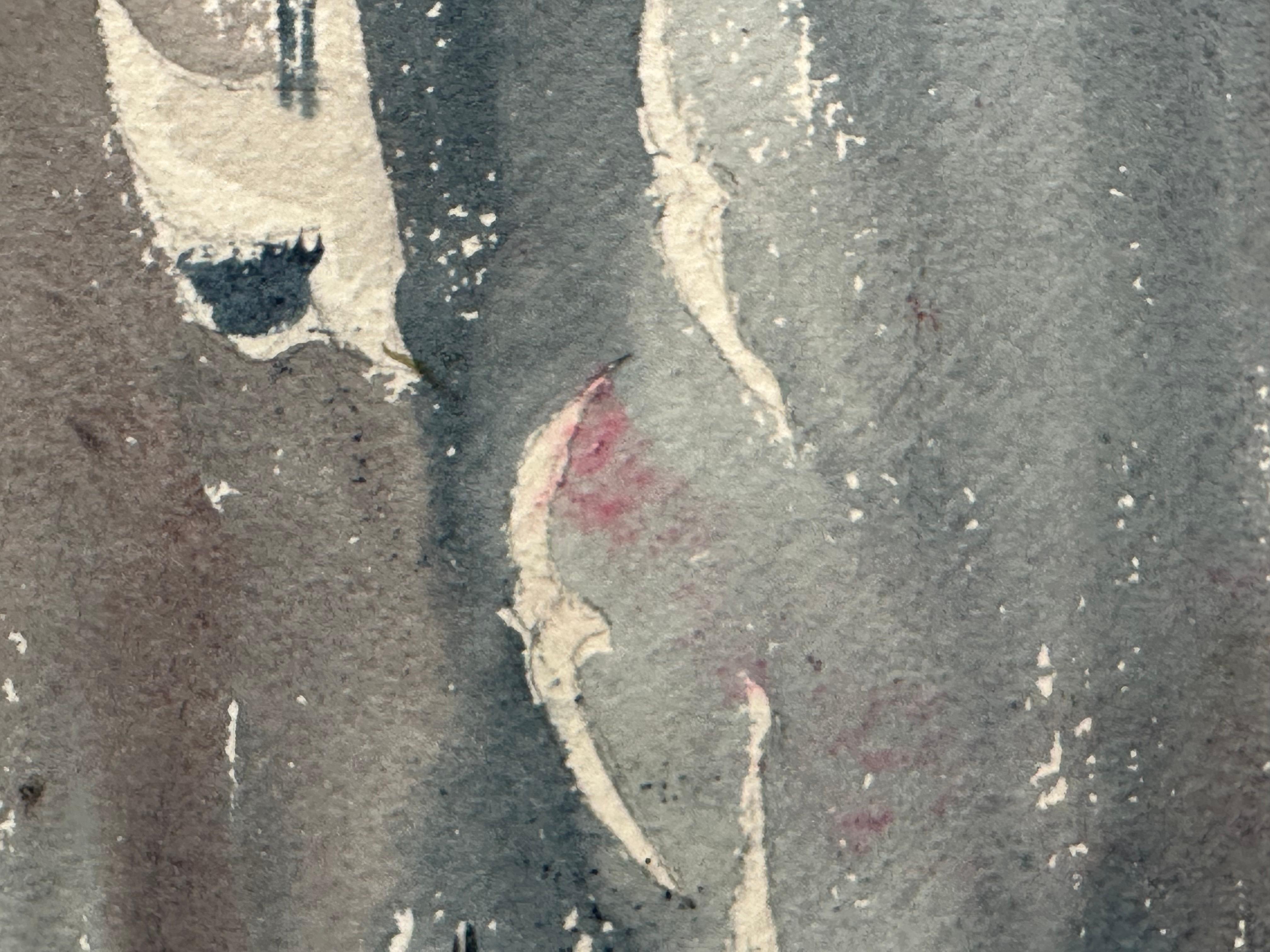 Gabbiani volanti sul mare - Abstract Painting Grigio di James Floyd Clymer
