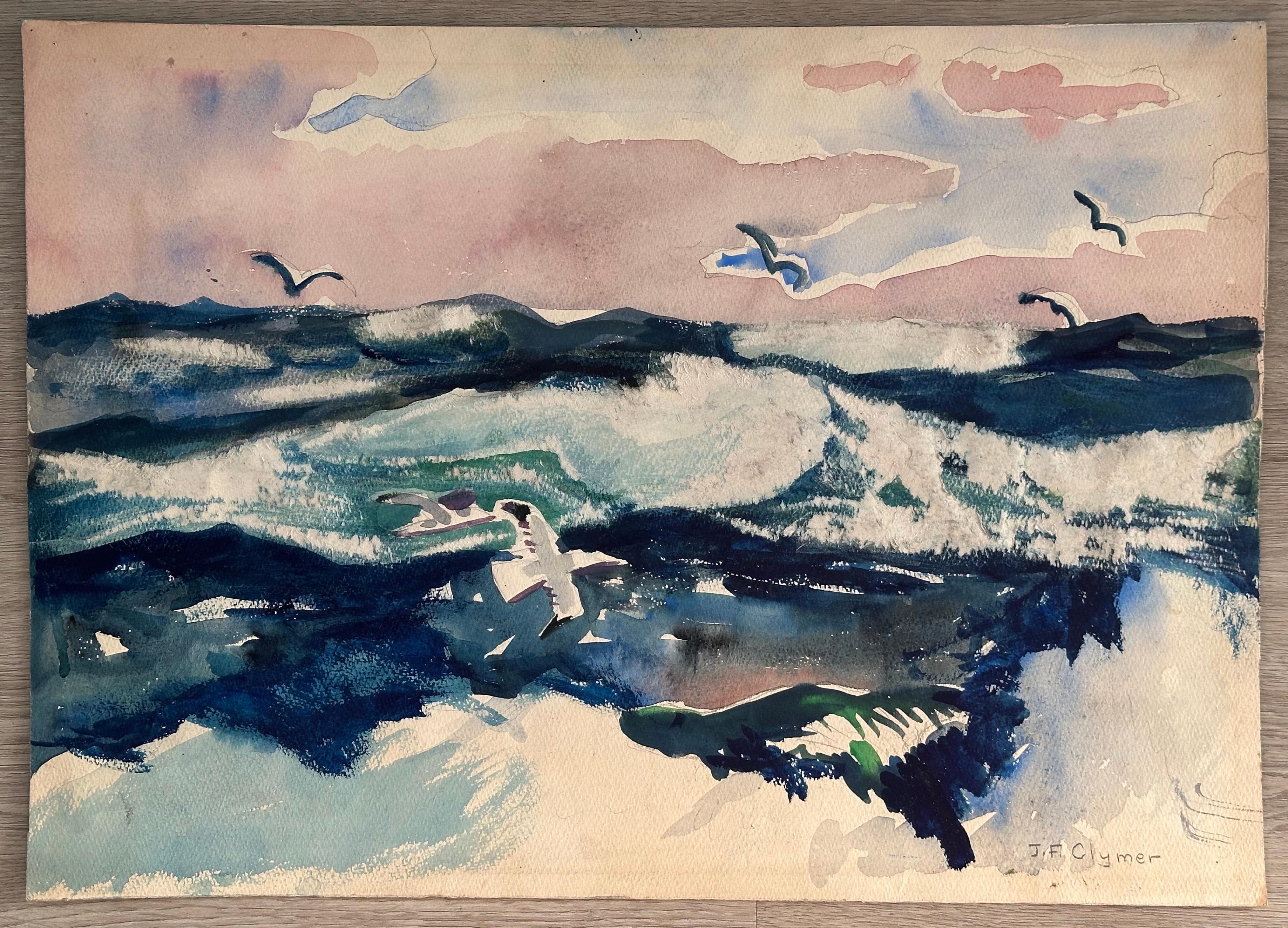 Gaviotas voladoras sobre el oleaje