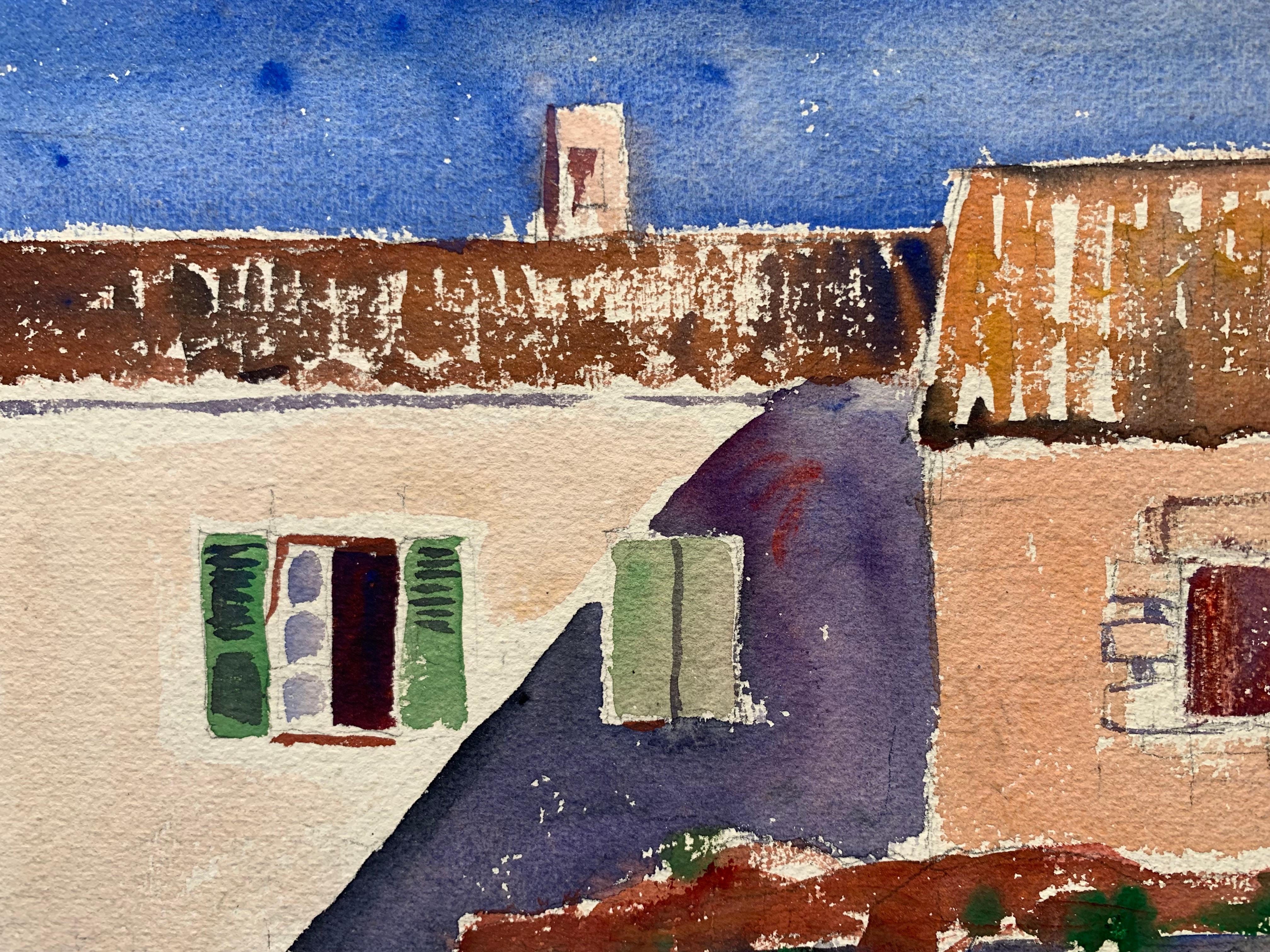 Beautiful abstract painting by American artist, James Floyd Clymer (1893-1982). Puerto en Mallorca, ca.1930. Watercolor and pencil on paper measures 15.5 x 20.5 inches. Signed lower margin. 

James Floyd Clymer ( 1893-1982 ) known for his