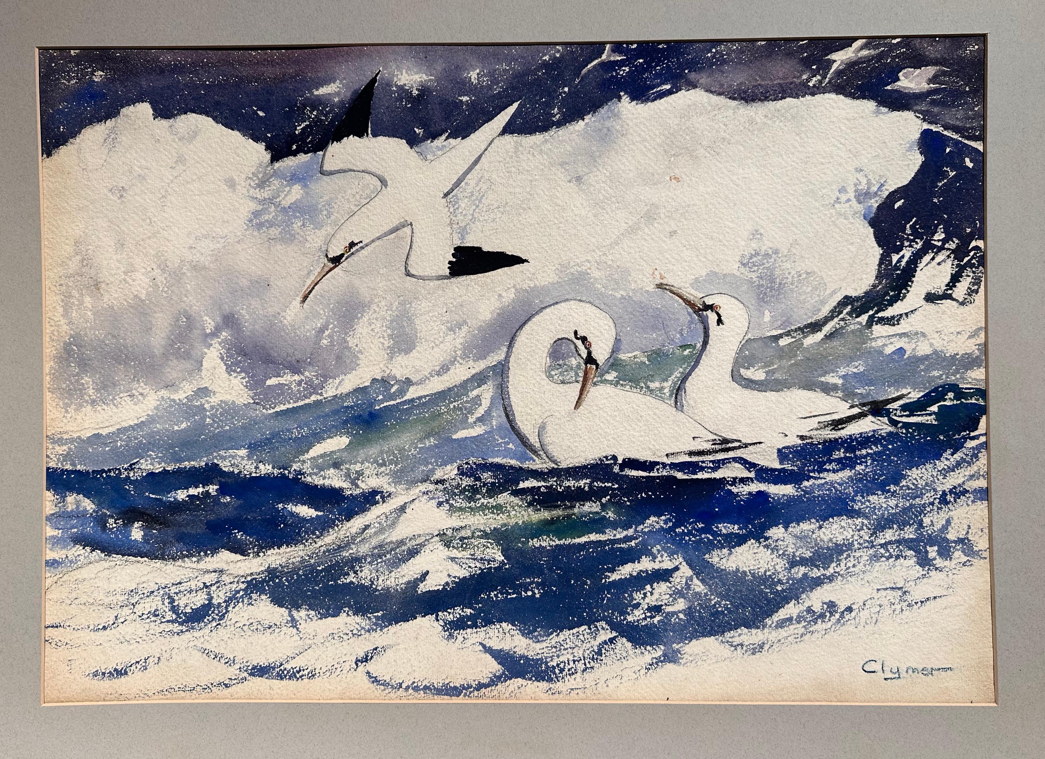 James Floyd Clymer Abstract Painting - Sea Birds in Surf