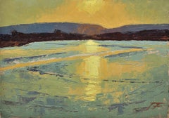 Falling Tide In Poole Harbor Landscape Purbeck Hills Beyond Dorset Impasto Oil