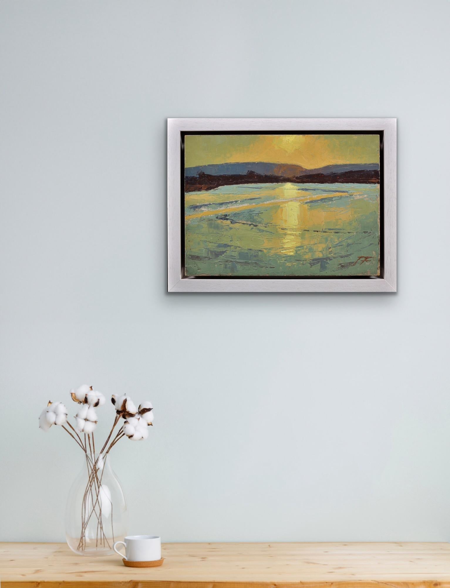 Falling Tide In Poole Hafen Landschaft Purbeck Hills Beyond Dorset Impasto Ölgemälde im Angebot 11