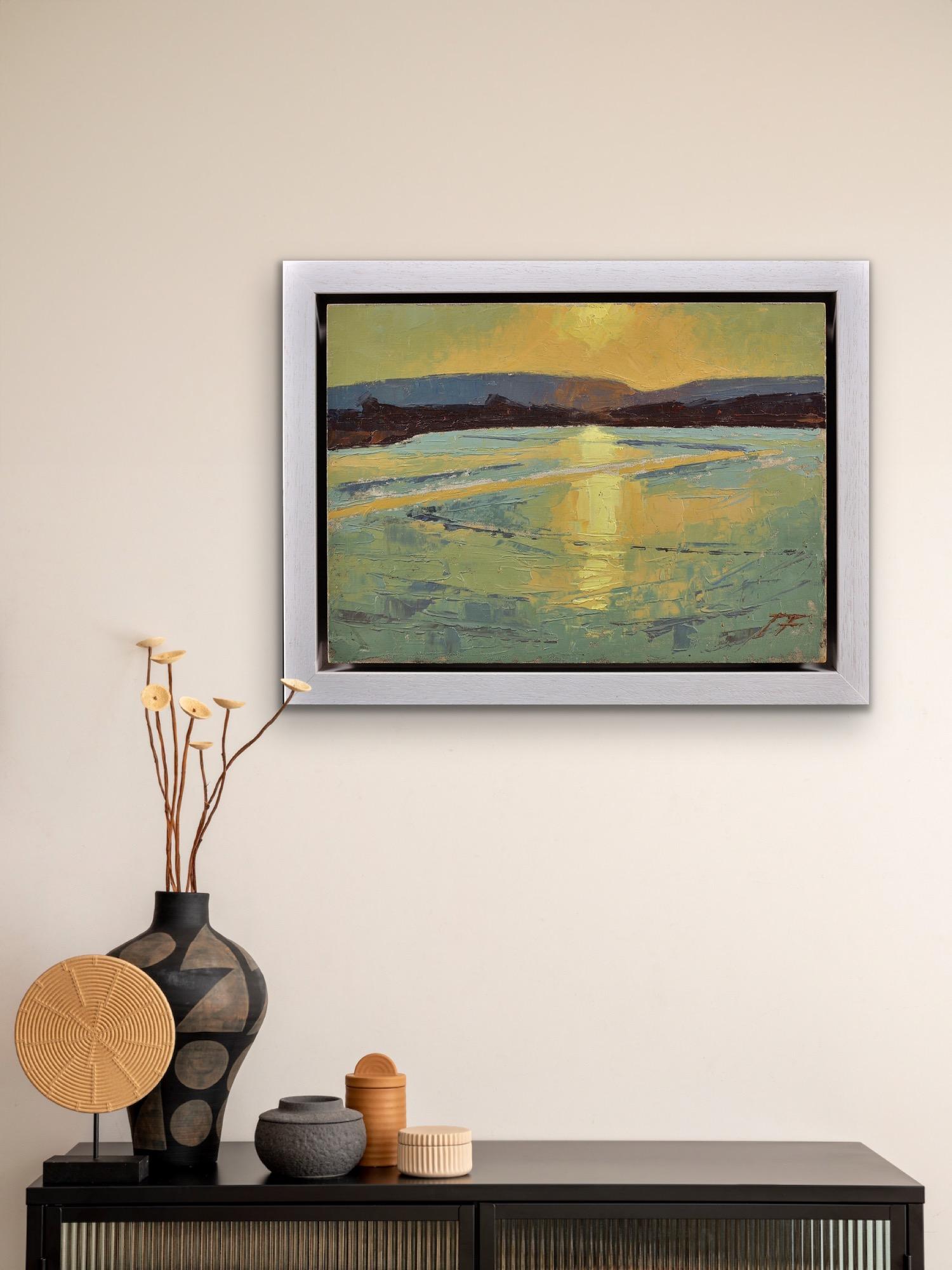 Falling Tide In Poole Hafen Landschaft Purbeck Hills Beyond Dorset Impasto Ölgemälde im Angebot 12