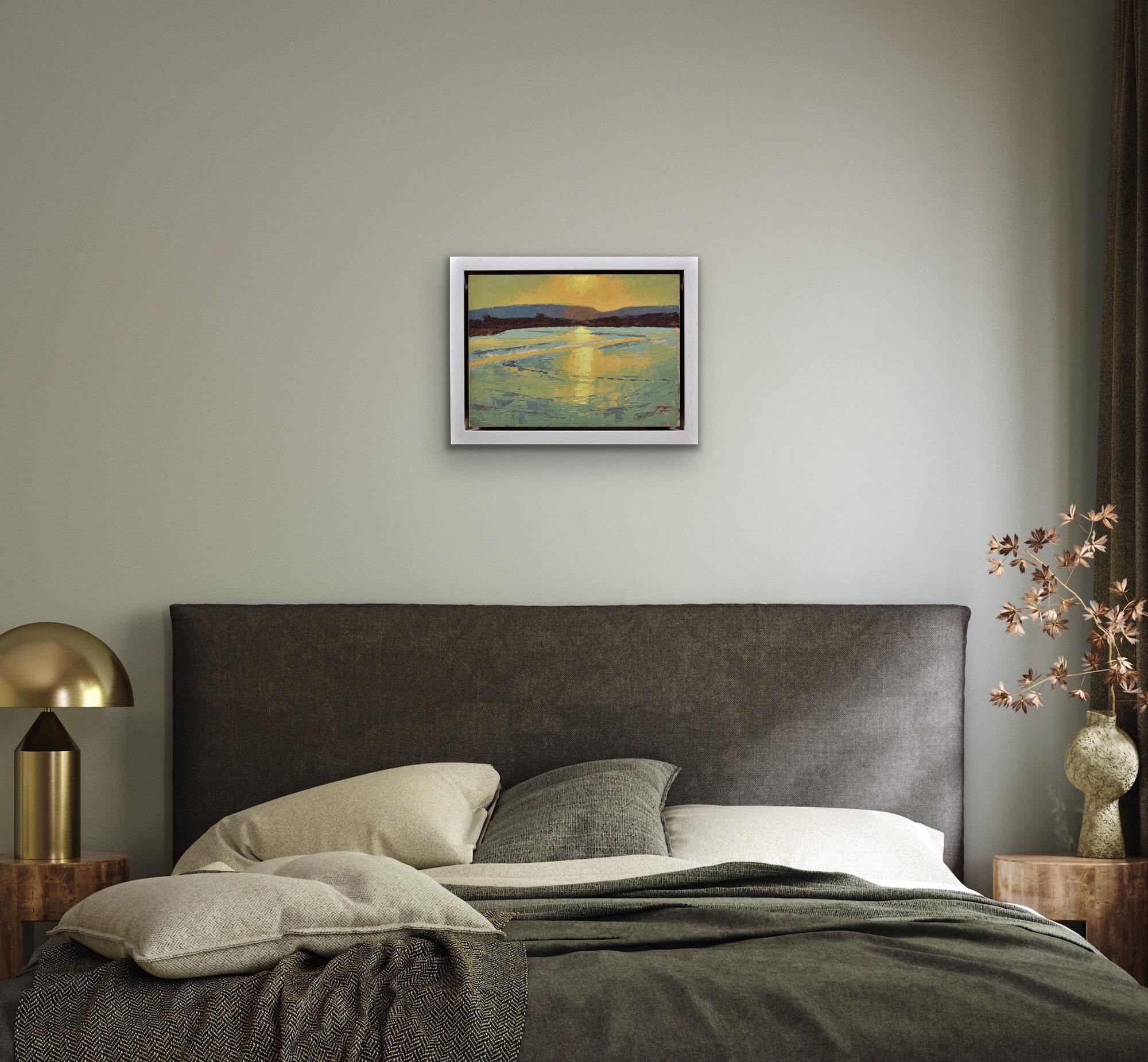 Falling Tide In Poole Hafen Landschaft Purbeck Hills Beyond Dorset Impasto Ölgemälde im Angebot 1