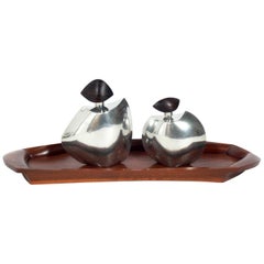 James Gagnon Studio Craft Pewter and Teak Decanter Set