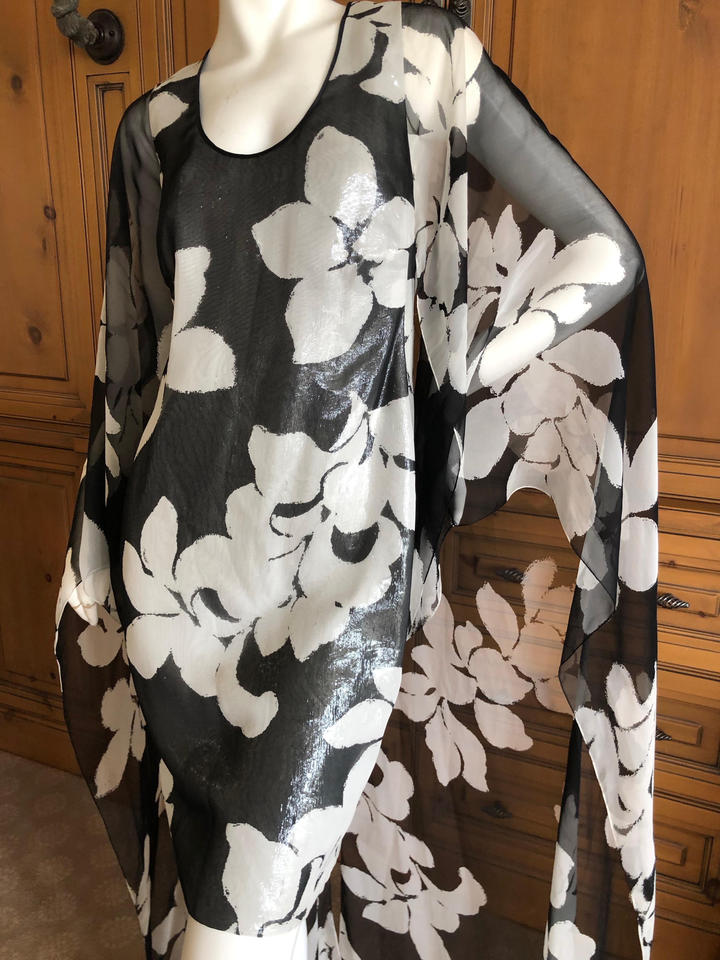 James Galanos 1980's Metallic Floral Backless Mini Dress w Twin Trailing Capes In Excellent Condition For Sale In Cloverdale, CA