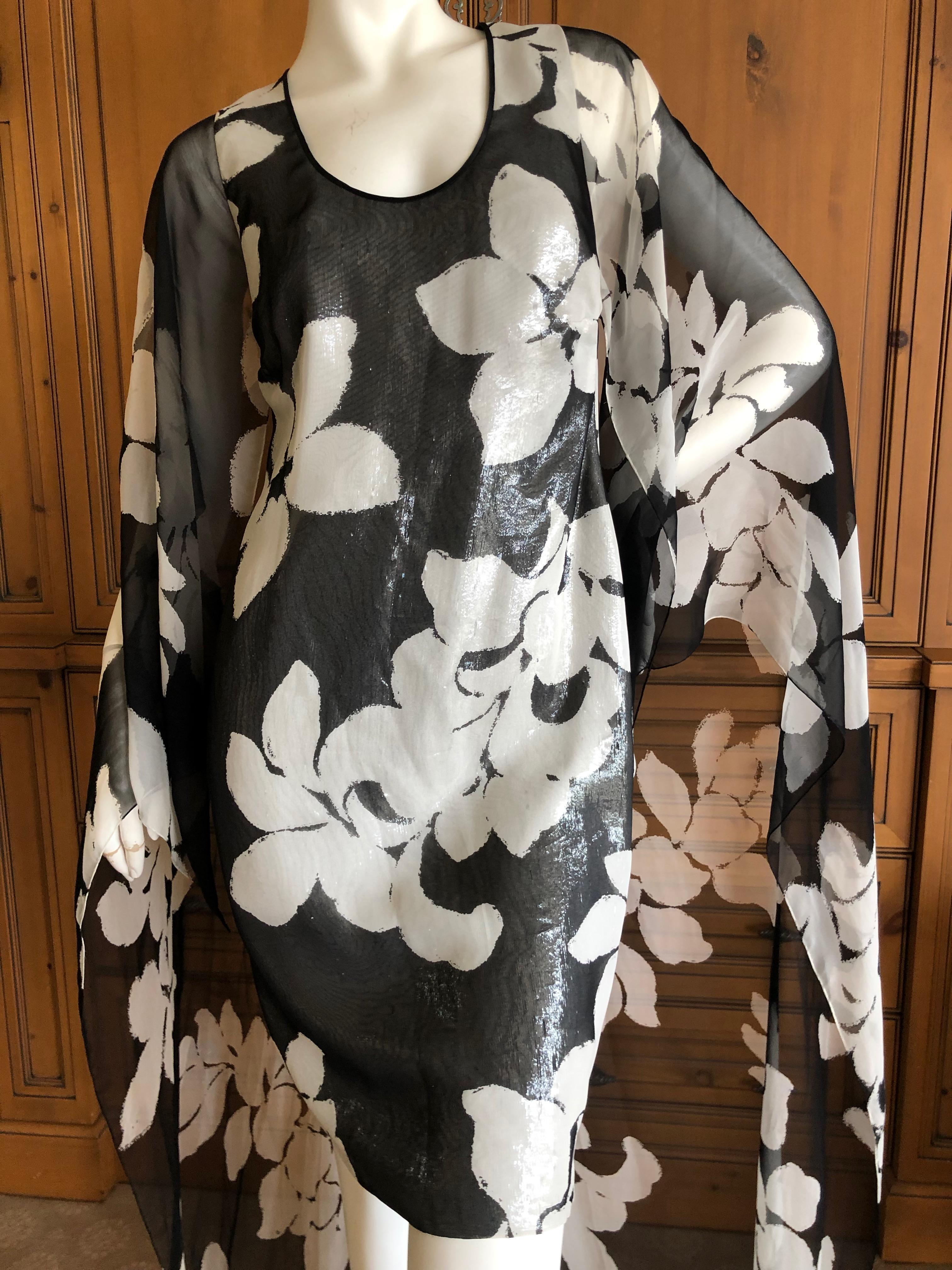 Women's James Galanos 1980's Metallic Floral Backless Mini Dress w Twin Trailing Capes For Sale