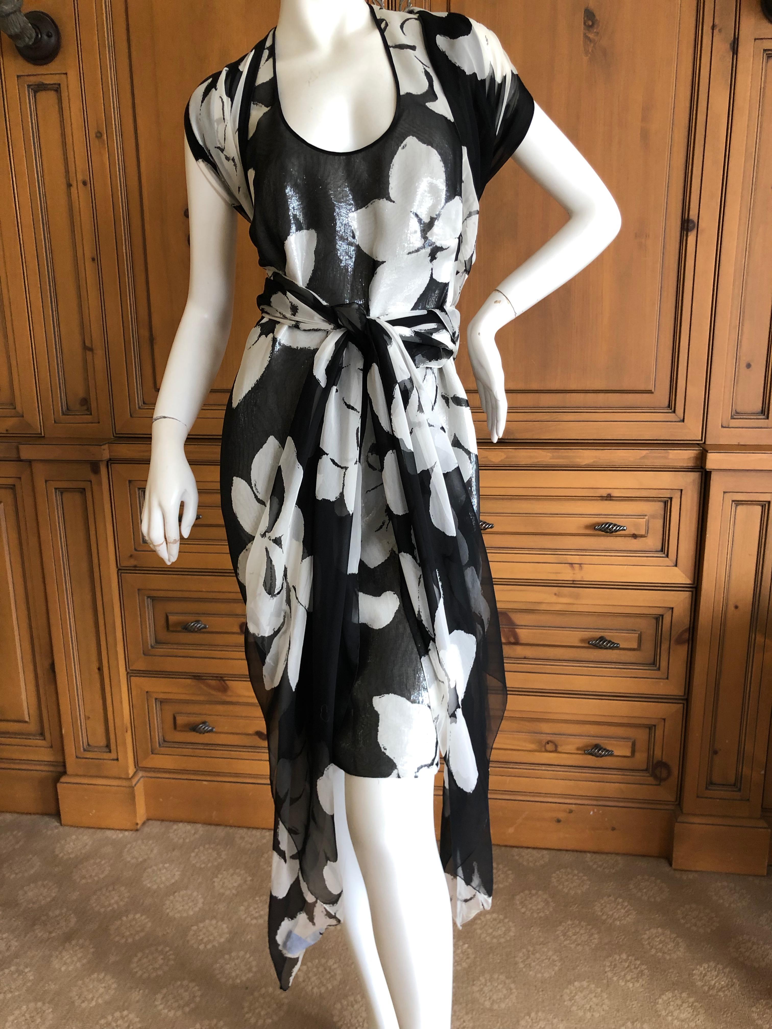 James Galanos 1980's Metallic Floral Backless Mini Dress w Twin Trailing Capes For Sale 1
