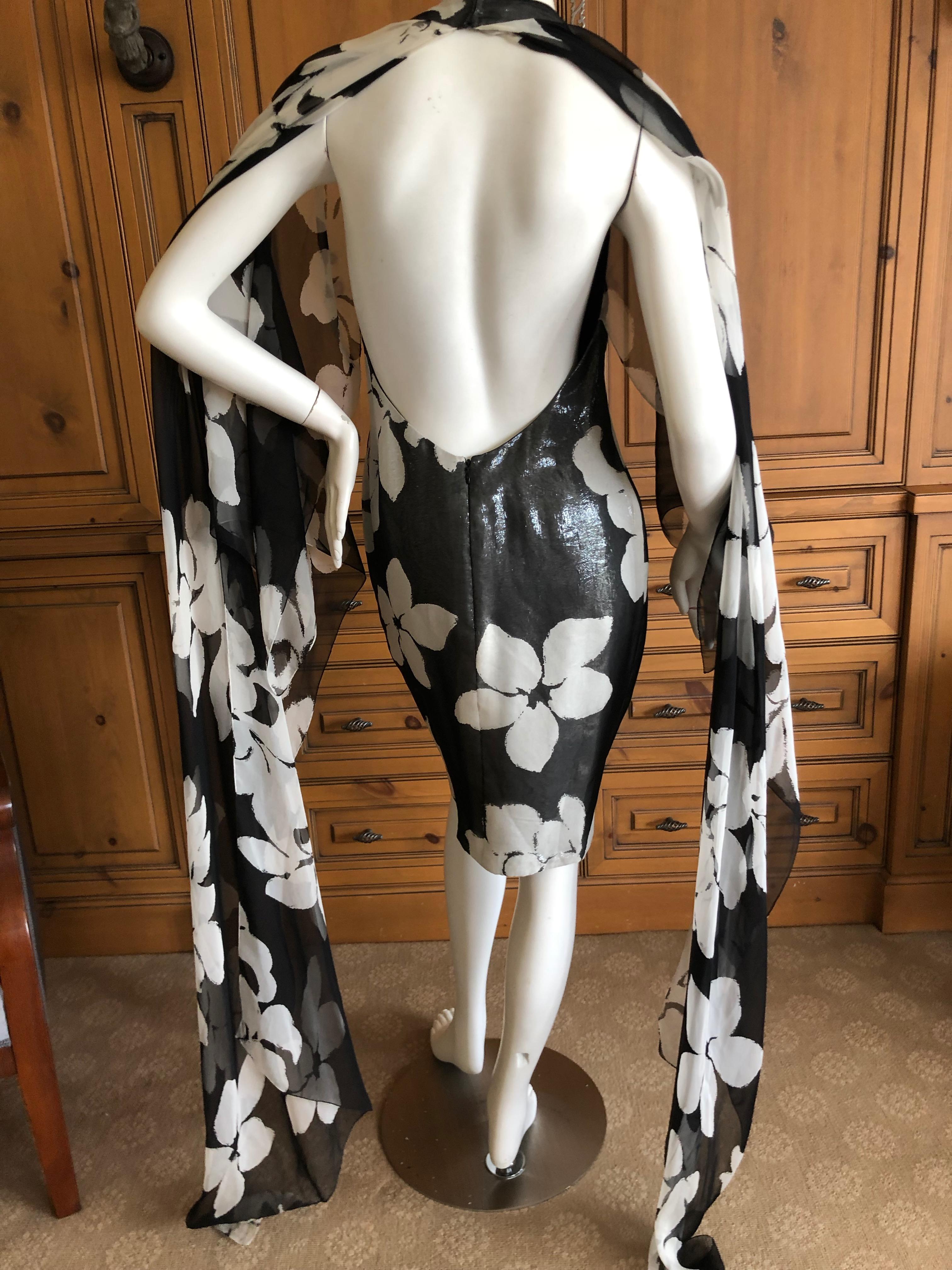James Galanos 1980's Metallic Floral Backless Mini Dress w Twin Trailing Capes For Sale 3