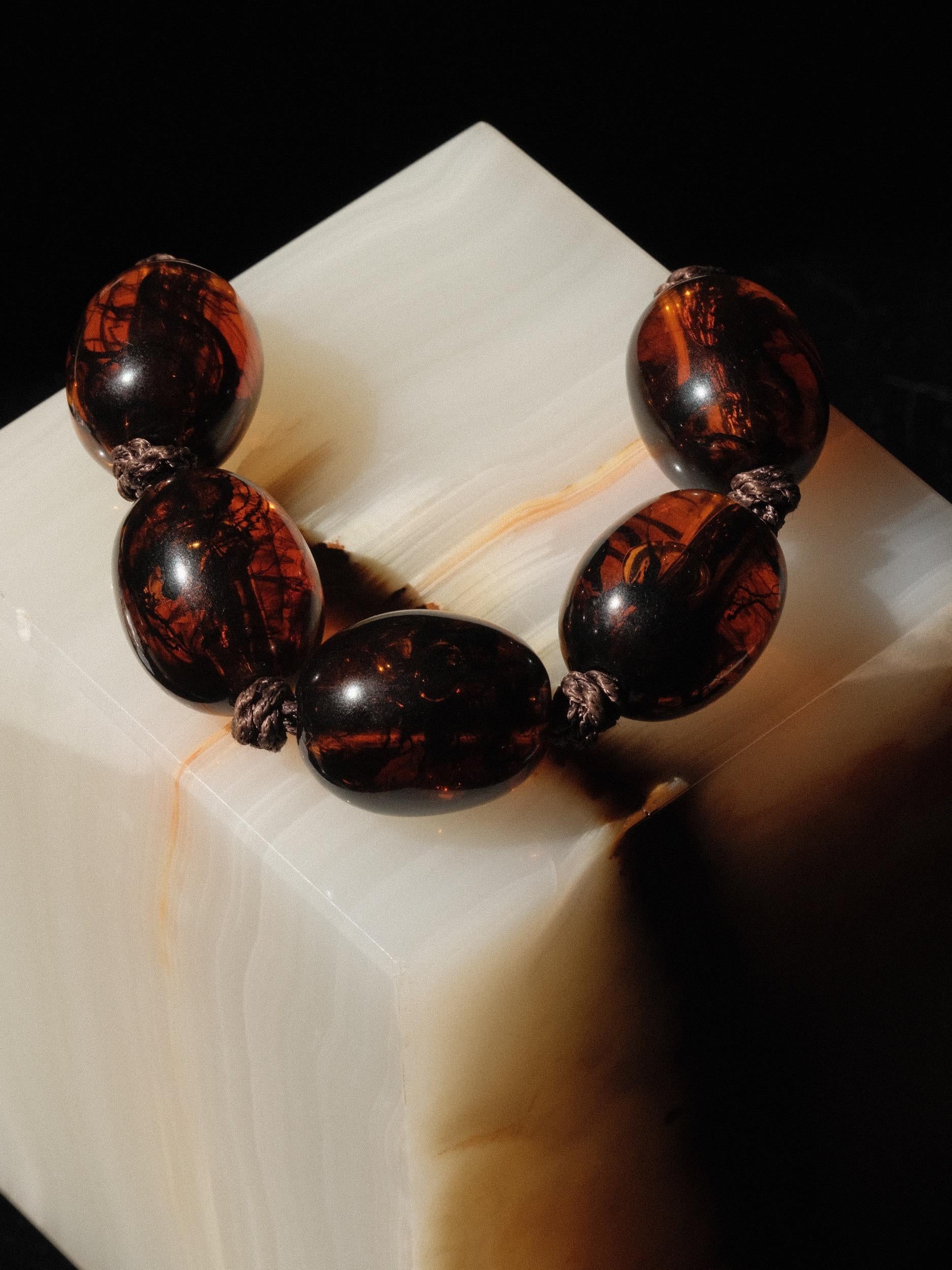 James Galanos Amber Resin Necklace Roger Scemama Knotted Rope 1960's 1970's  For Sale 6