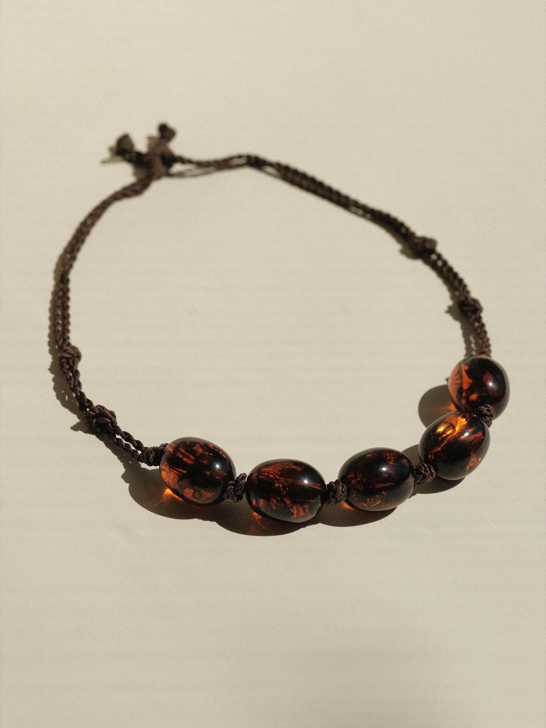 Women's or Men's James Galanos Amber Resin Necklace Roger Scemama Knotted Rope 1960's 1970's  For Sale