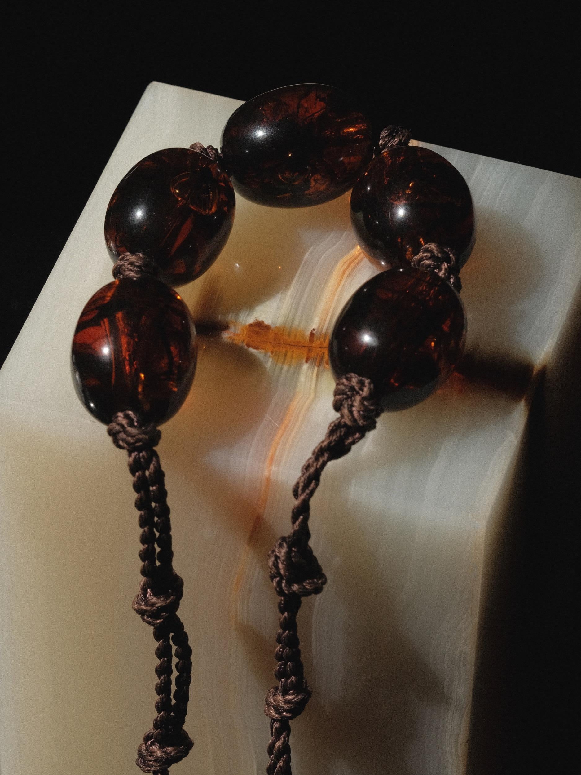 James Galanos Amber Resin Necklace Roger Scemama Knotted Rope 1960's 1970's  For Sale 5