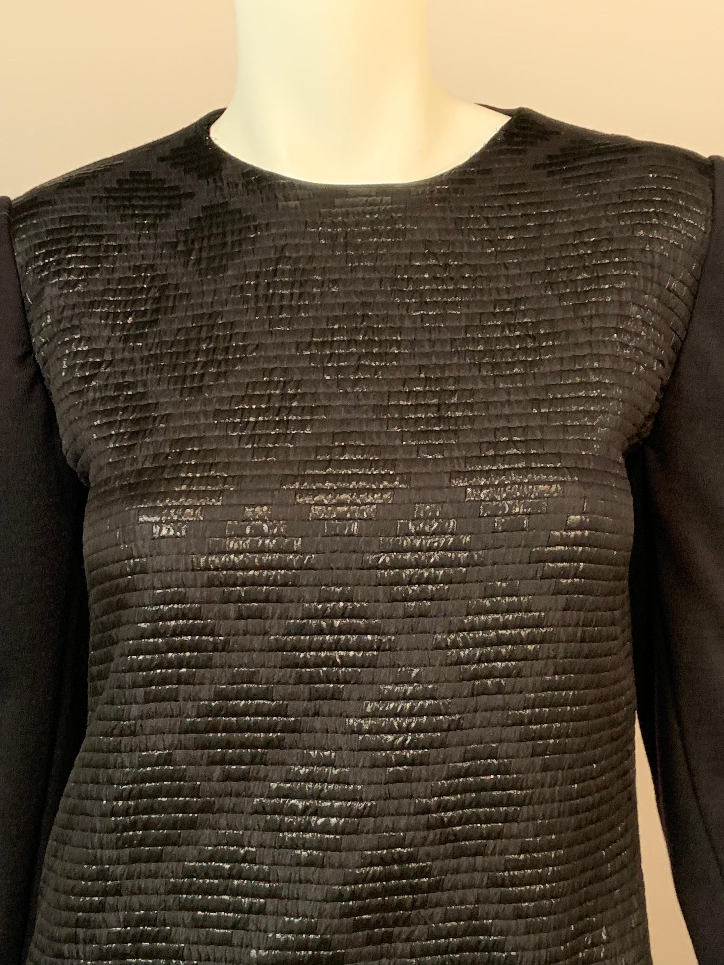James Galanos - Robe noire métallisée en soie tissée sur le devant et corps en jersey de laine Excellent état - En vente à New Hope, PA