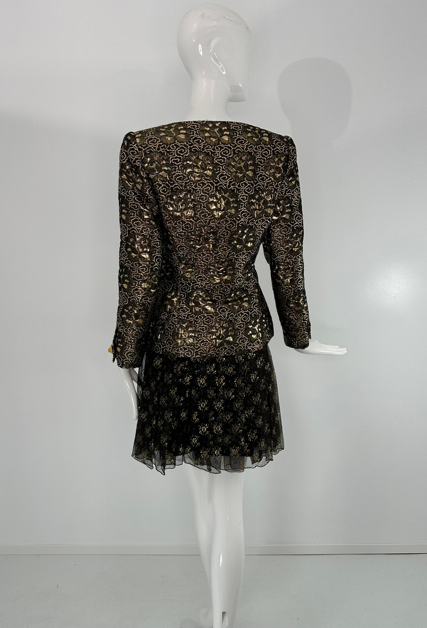 James Galanos Ensemble veste en brocart noir et or et jupe en mousseline noire et soie or en vente 6