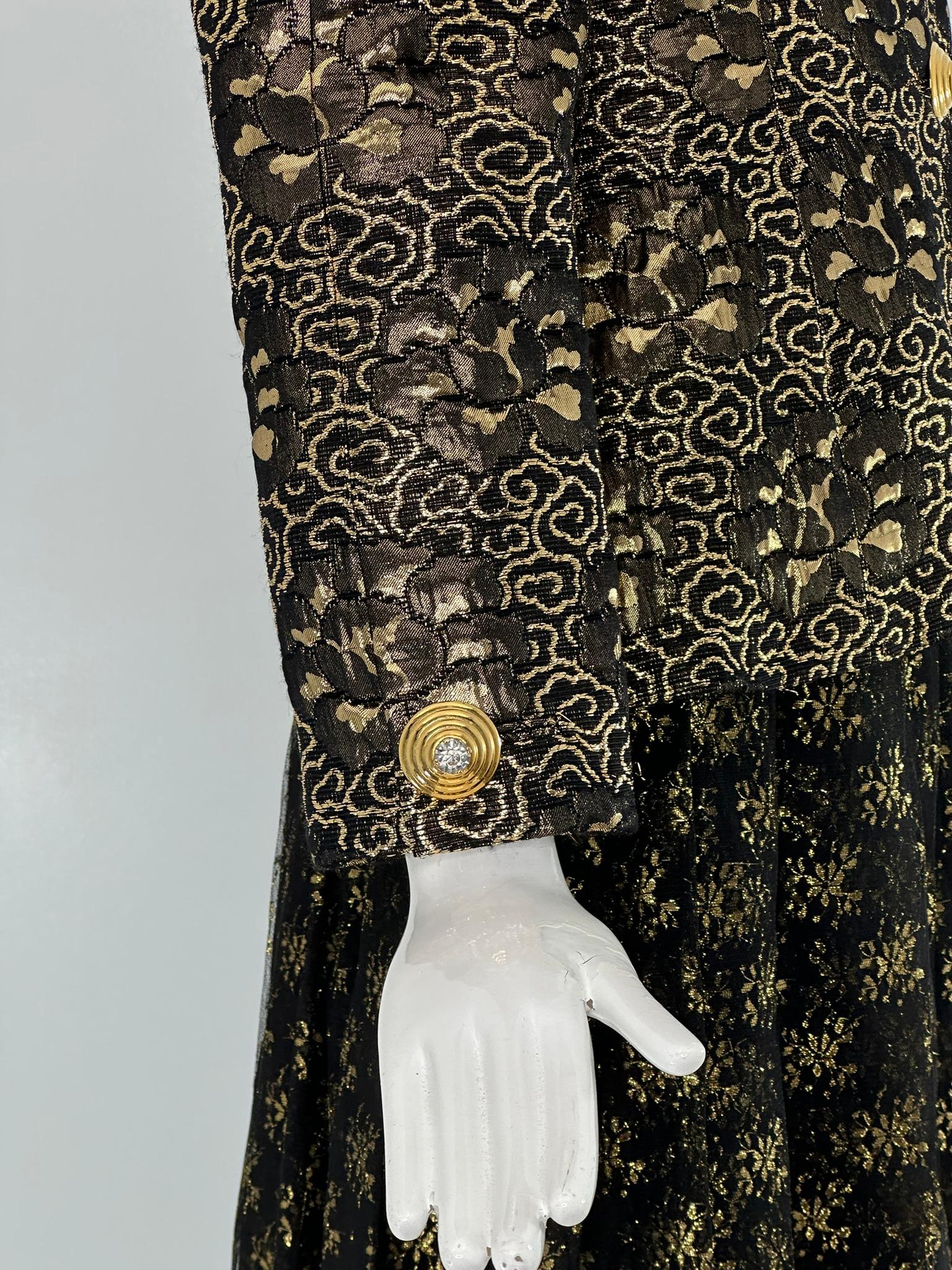 James Galanos Ensemble veste en brocart noir et or et jupe en mousseline noire et soie or en vente 11