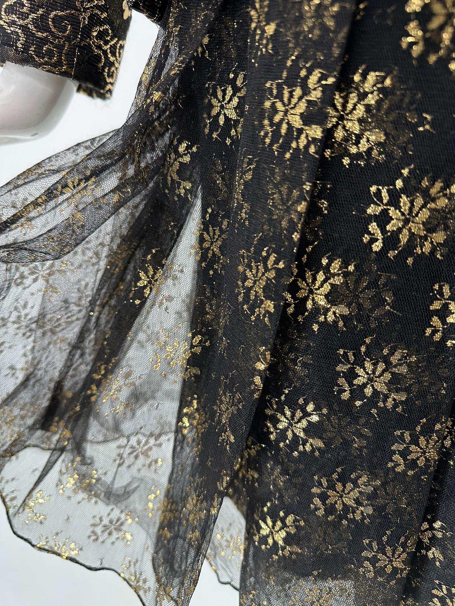 James Galanos Ensemble veste en brocart noir et or et jupe en mousseline noire et soie or en vente 13
