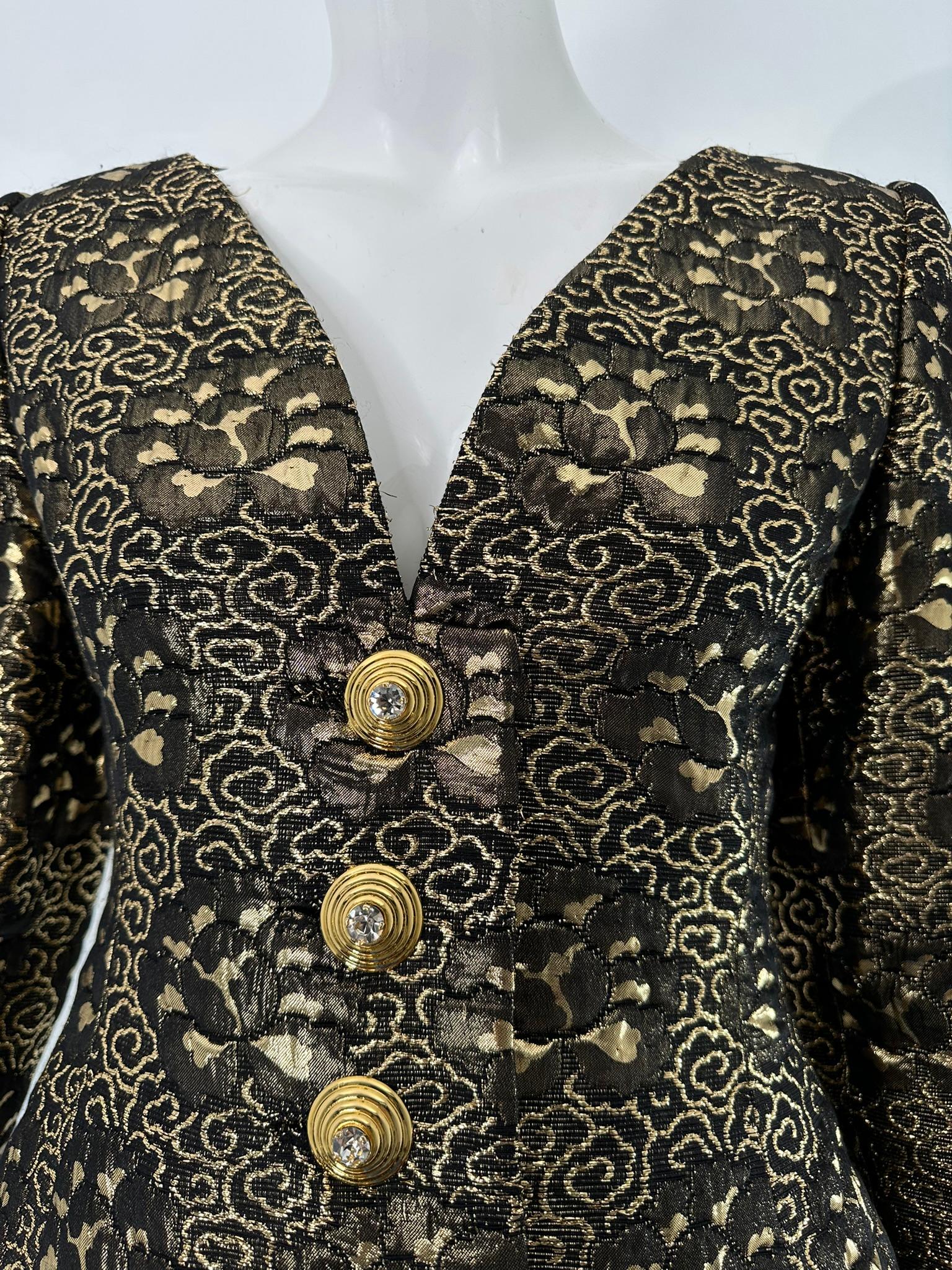 James Galanos Ensemble veste en brocart noir et or et jupe en mousseline noire et soie or en vente 14