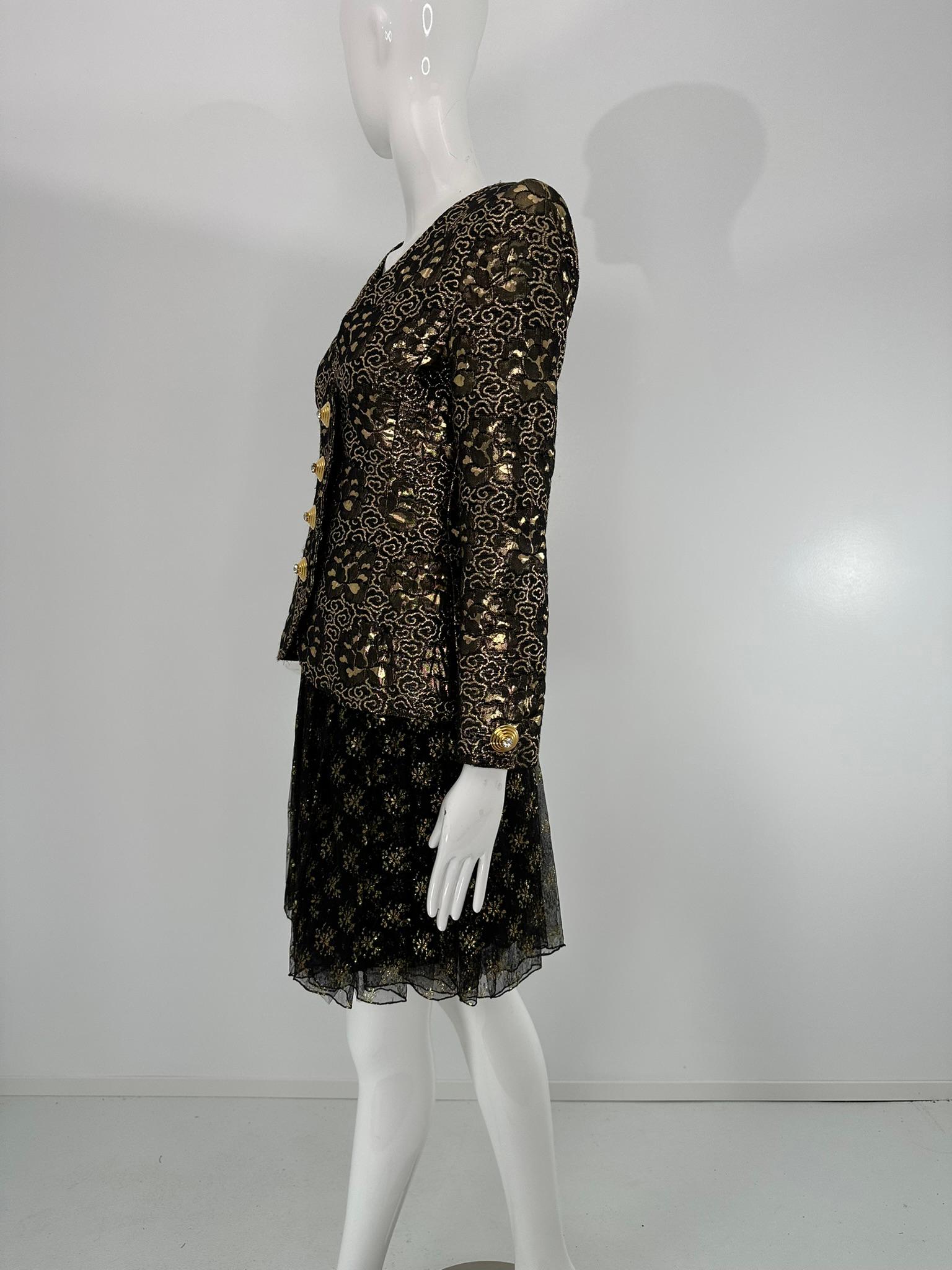 James Galanos Ensemble veste en brocart noir et or et jupe en mousseline noire et soie or en vente 4
