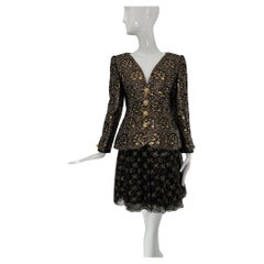 James Galanos Black & Gold Brocade Jacket & Black & Silk Gold Chiffon Skirt Set