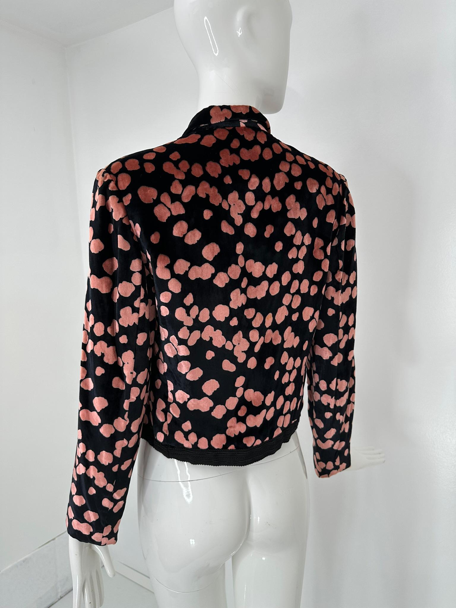 James Galanos Black & Pink Silk Velvet Cropped Jacket Black Braid Trim & Pockets (Veste courte en velours de soie noir et rose) en vente 2