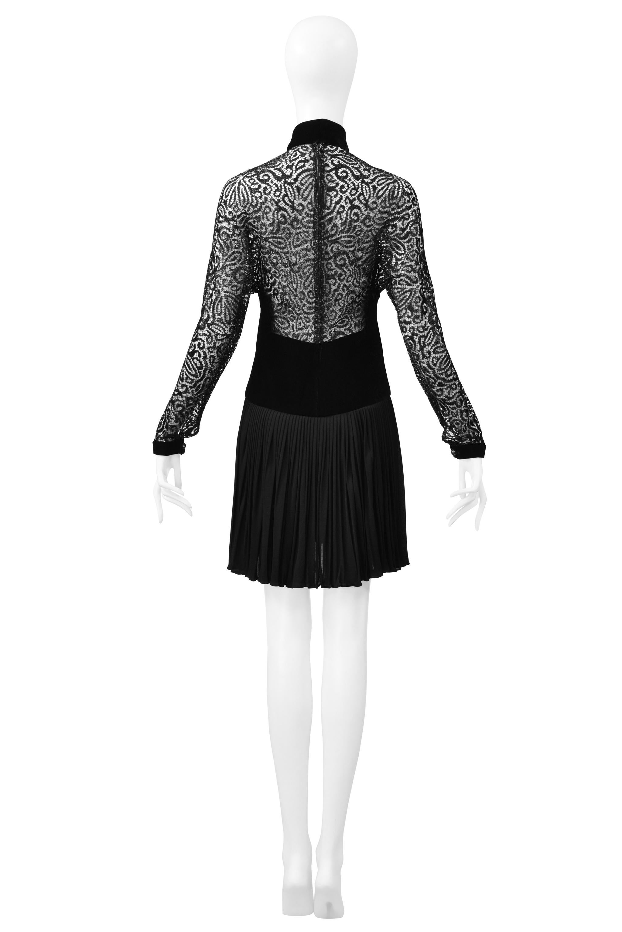 James Galanos Black Velvet Illusion Dress With Lace Cutouts For Sale 3