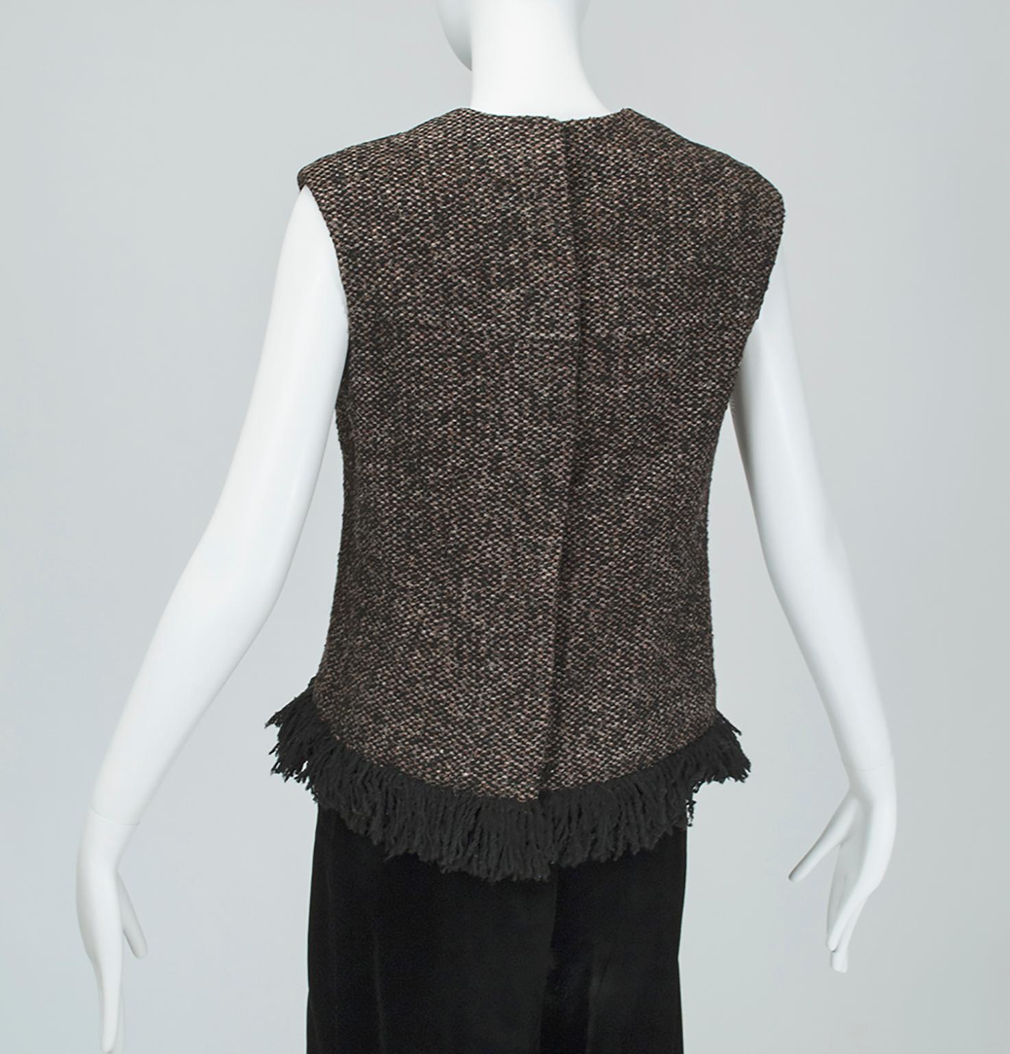 James Galanos Brown Tweed Jacket w Matching Sleeveless Fringe Top - M, 1980s For Sale 1