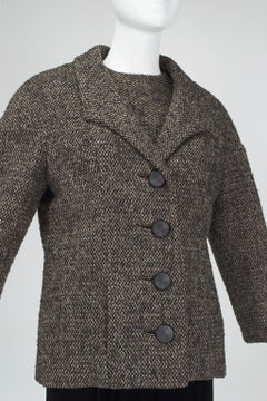 James Galanos Brown Tweed Jacket w Matching Sleeveless Fringe Top - M, 1980s
