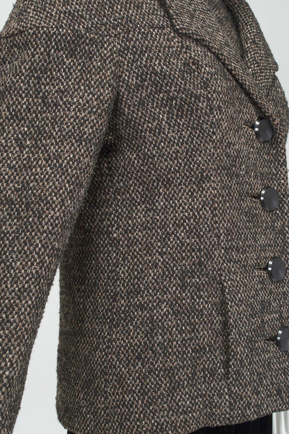 Black James Galanos Brown Tweed Jacket w Matching Sleeveless Fringe Top - M, 1980s For Sale