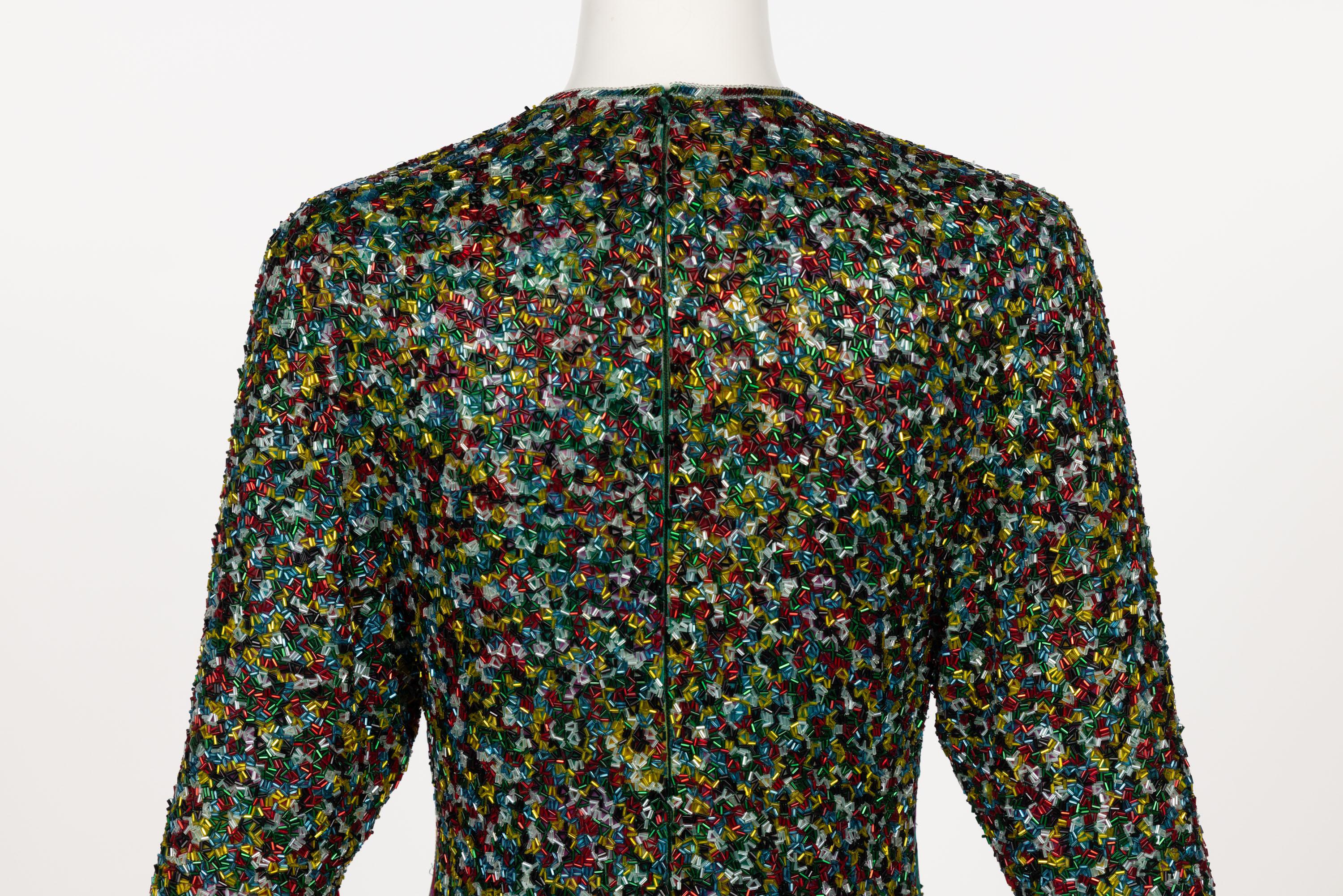 James Galanos Couture Beaded Floral Silk Mini Dress For Sale 6