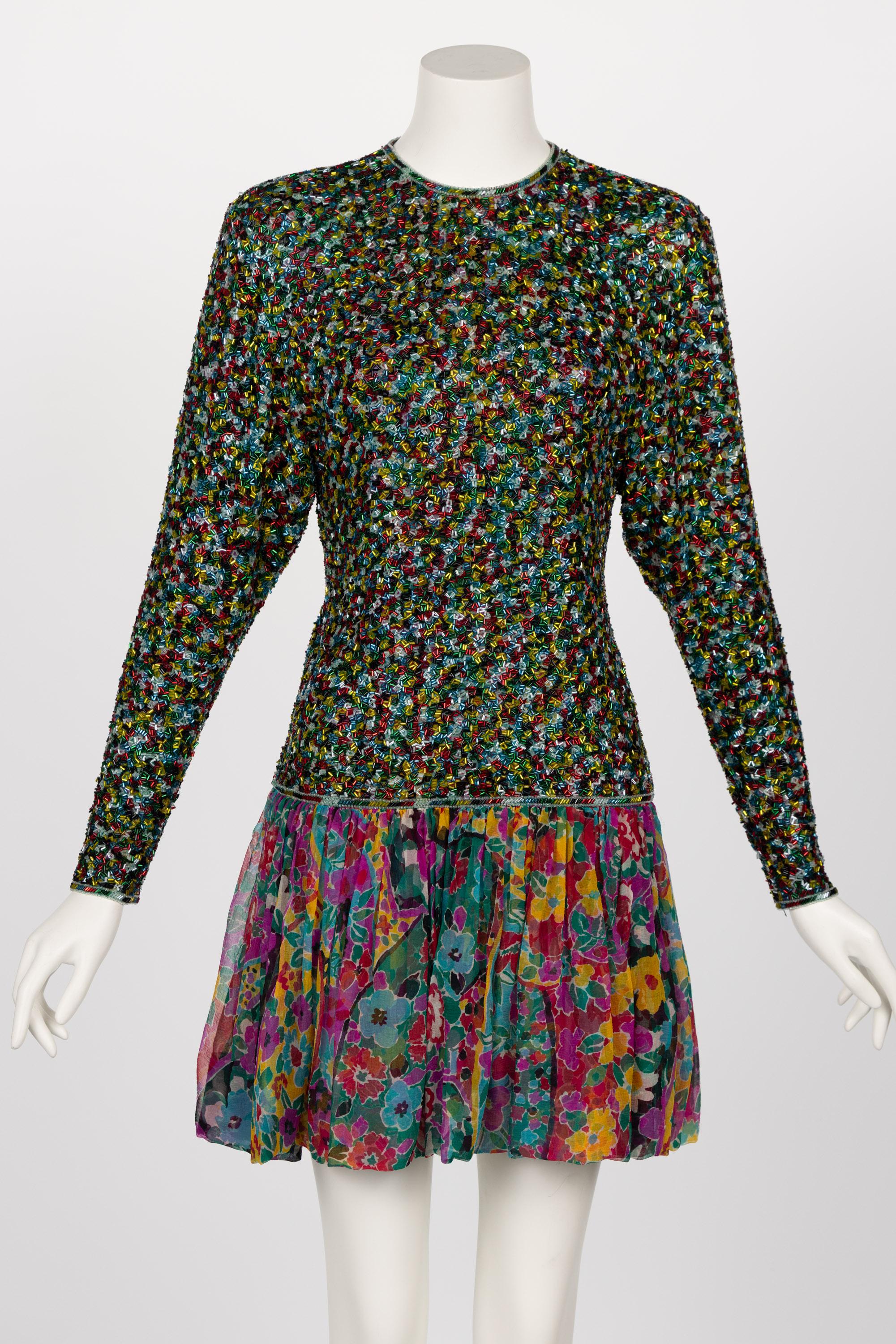 James Galanos is often a hidden gem of fashion. With his designs ranging from eccentric to presidential, Galanos’ work played a tremendous role in carving out the concept of American couture.

This Galanos beaded silk dress features a fitted