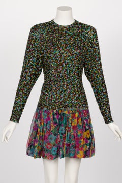 James Galanos Couture Beaded Floral Silk Mini Dress