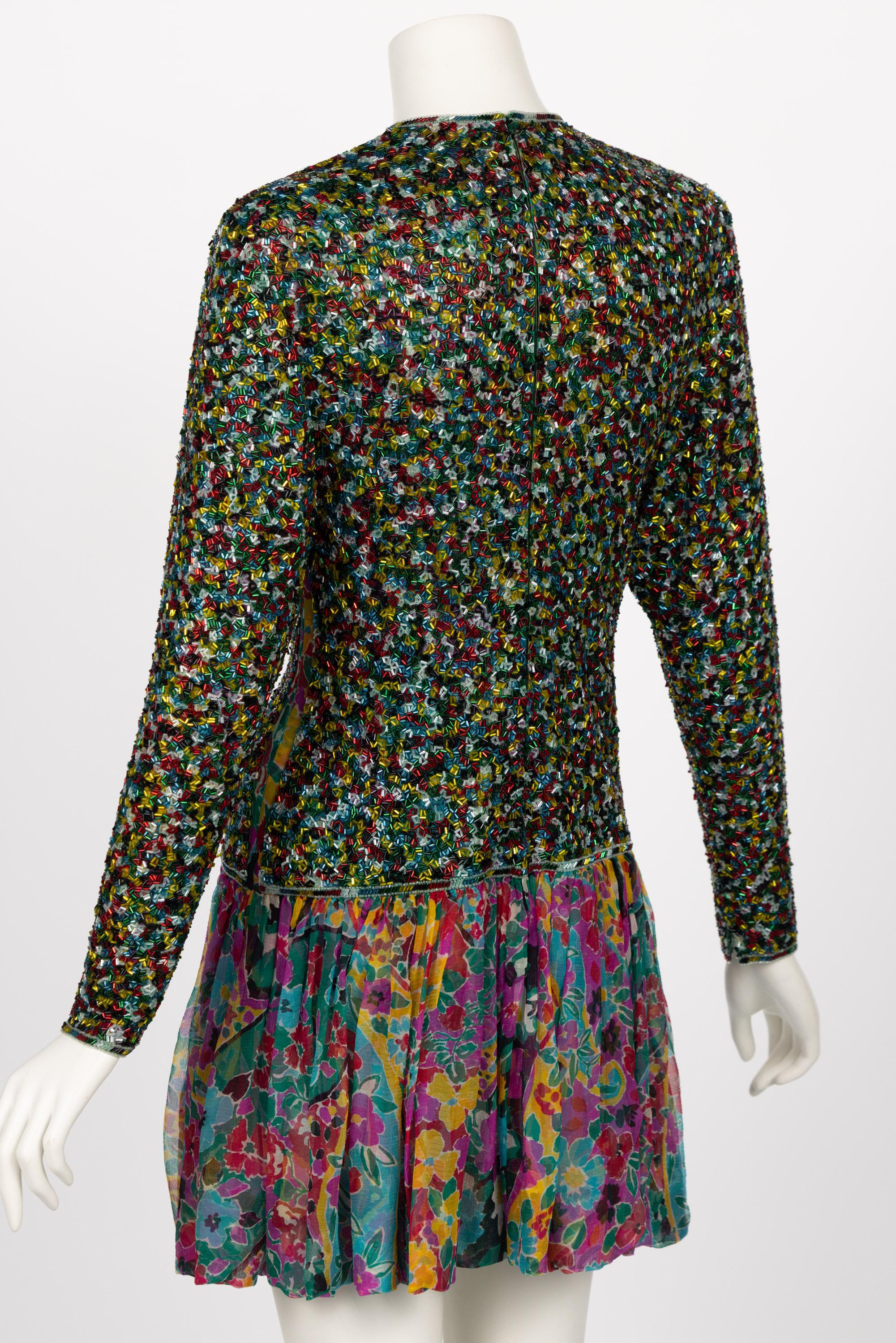 James Galanos Couture Beaded Floral Silk Mini Dress In Excellent Condition For Sale In Boca Raton, FL