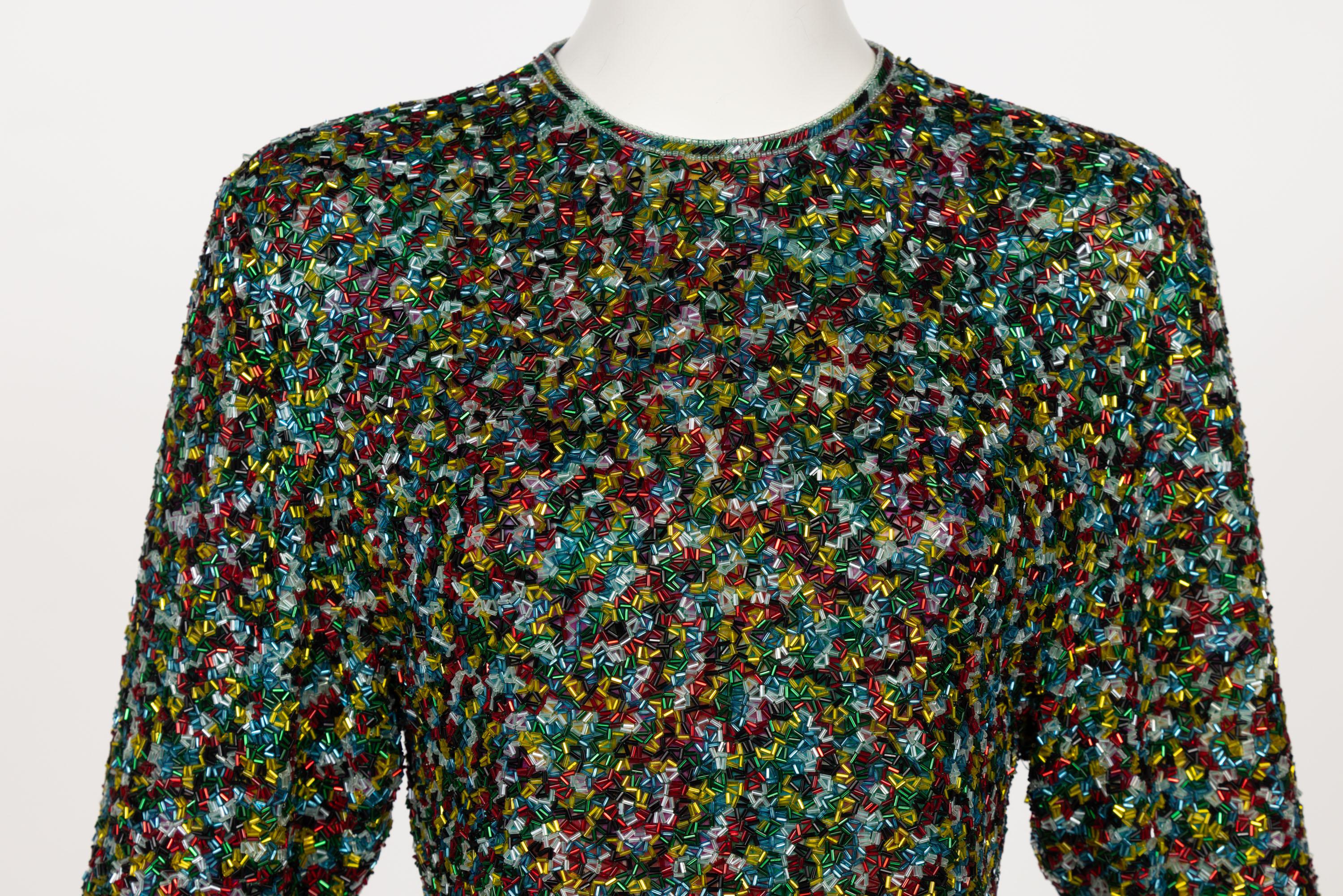 James Galanos Couture Beaded Floral Silk Mini Dress For Sale 1